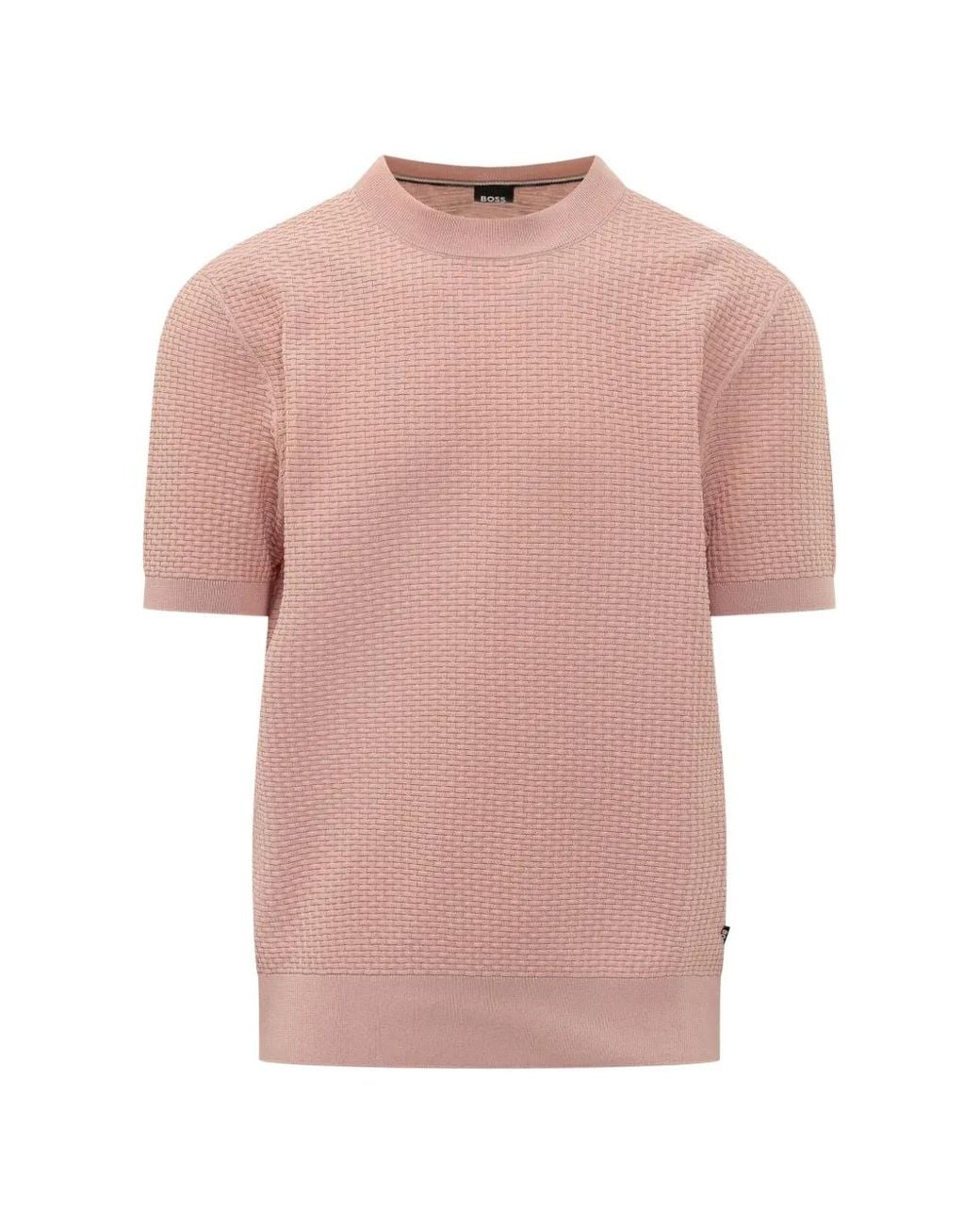Boss Pink Knitted-Structure Sweater for men