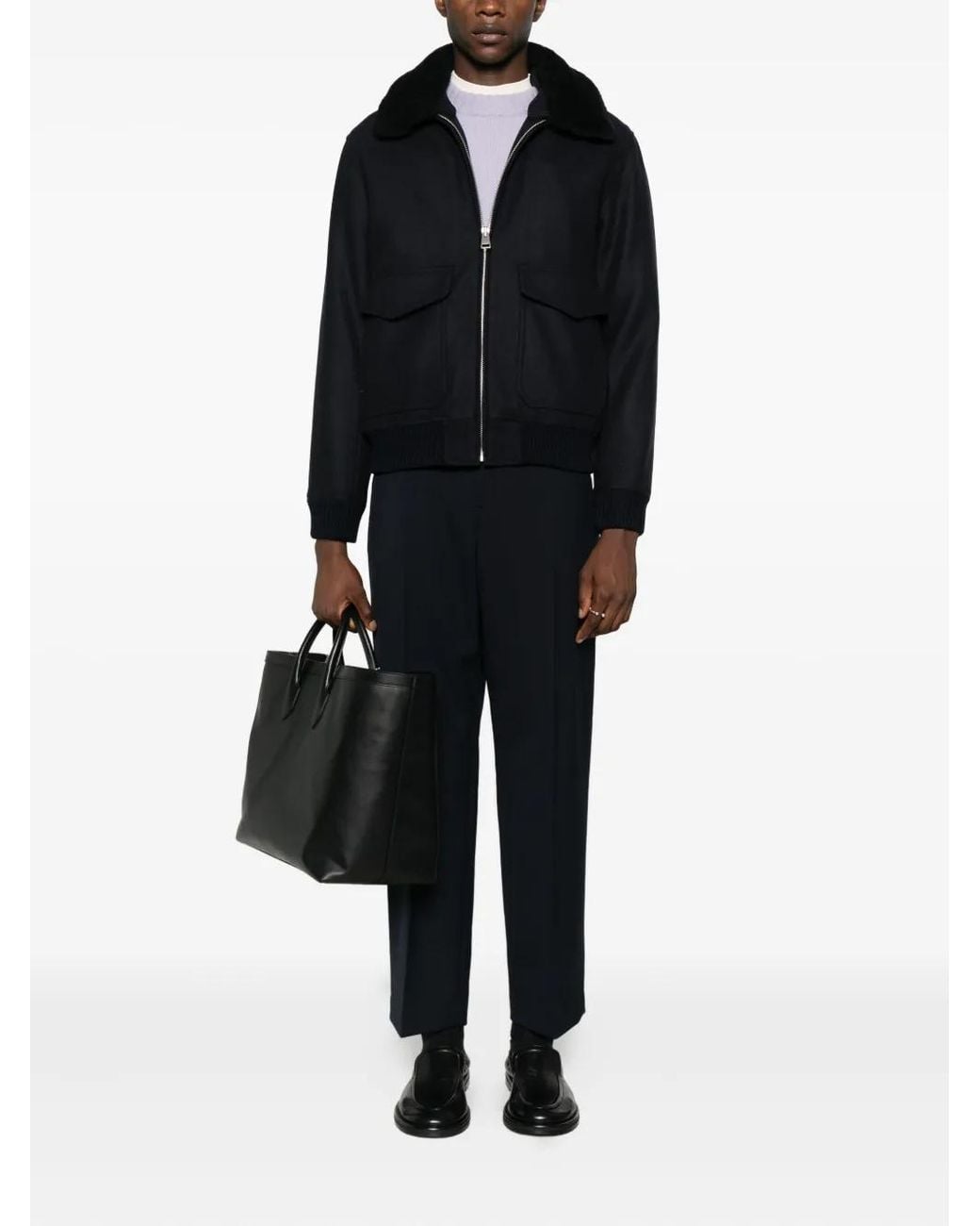 Sandro Black Wool Jacket With Shearling for men