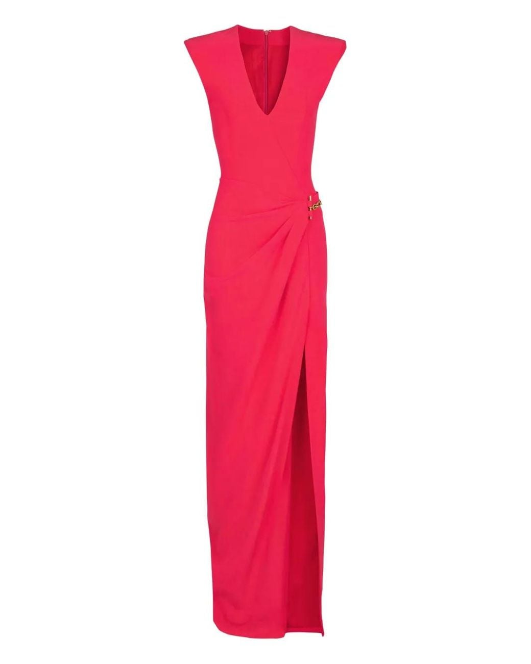 Balmain Pink Embellished Detail Long Crepe Dress