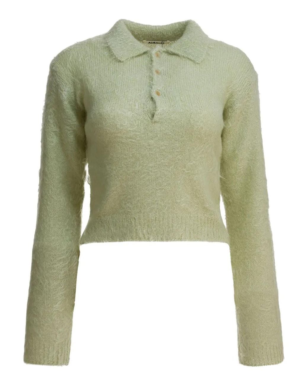 Auralee Green Brushed Wool Polo Sweater