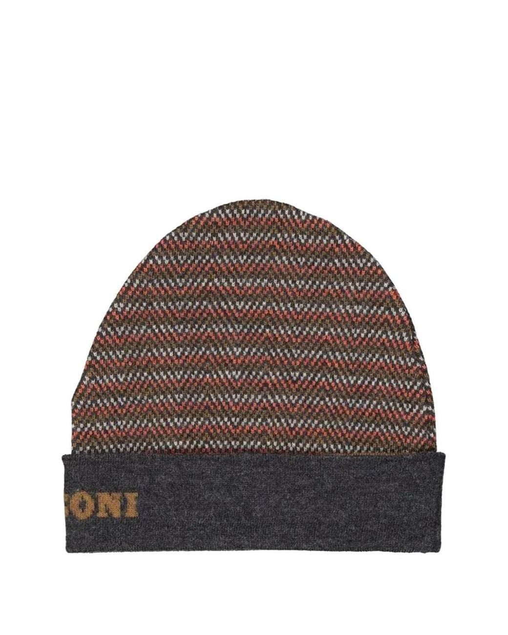 Missoni Brown Zig-Zag Pattern Wool Beanie for men