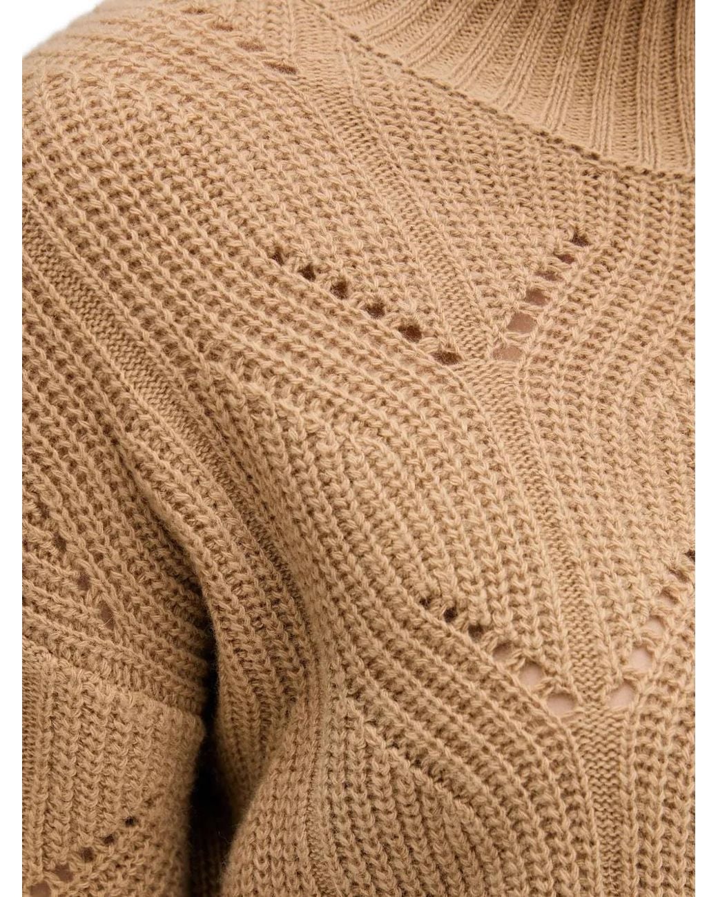 Benetton Natural Openwork Mock-Neck Sweater