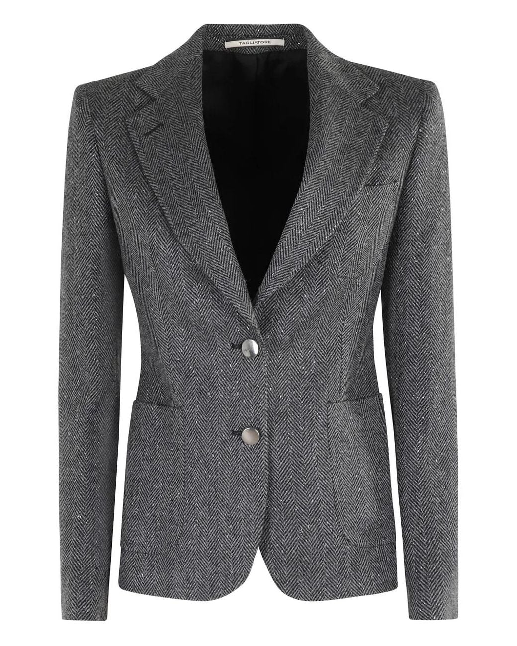 Tagliatore Black Herringbone-Pattern Blazer