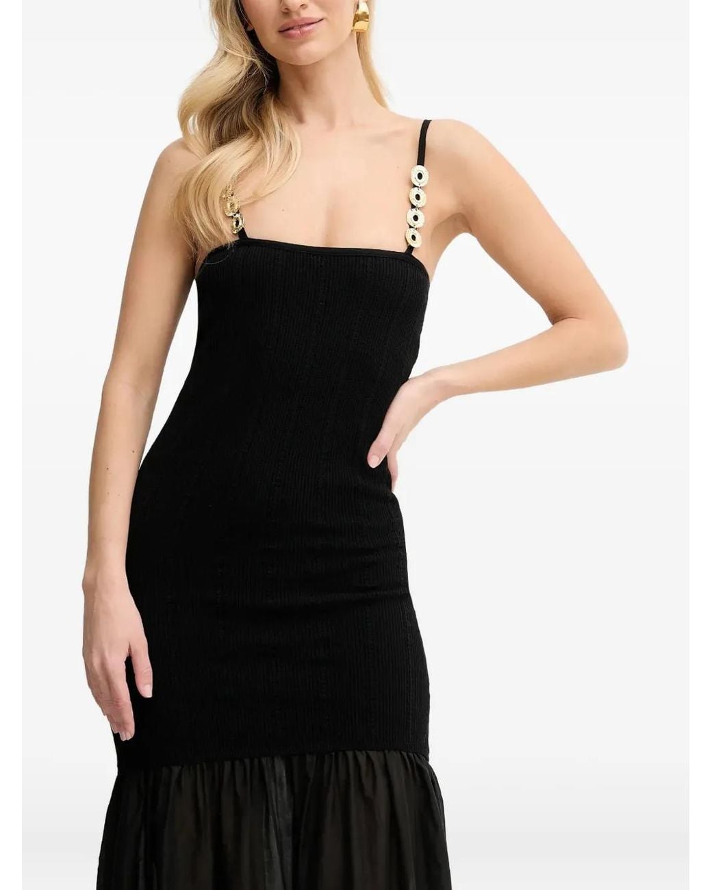 SIMONA CORSELLINI Black Embellished-Straps Tiered Maxi Dress