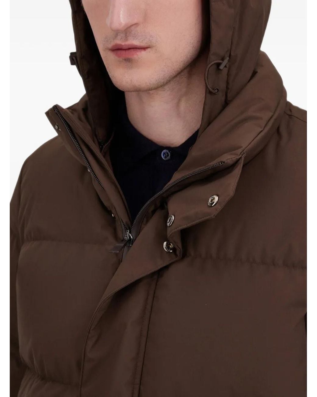 Herno Brown Striped-Quilted Hooded Jacket for men