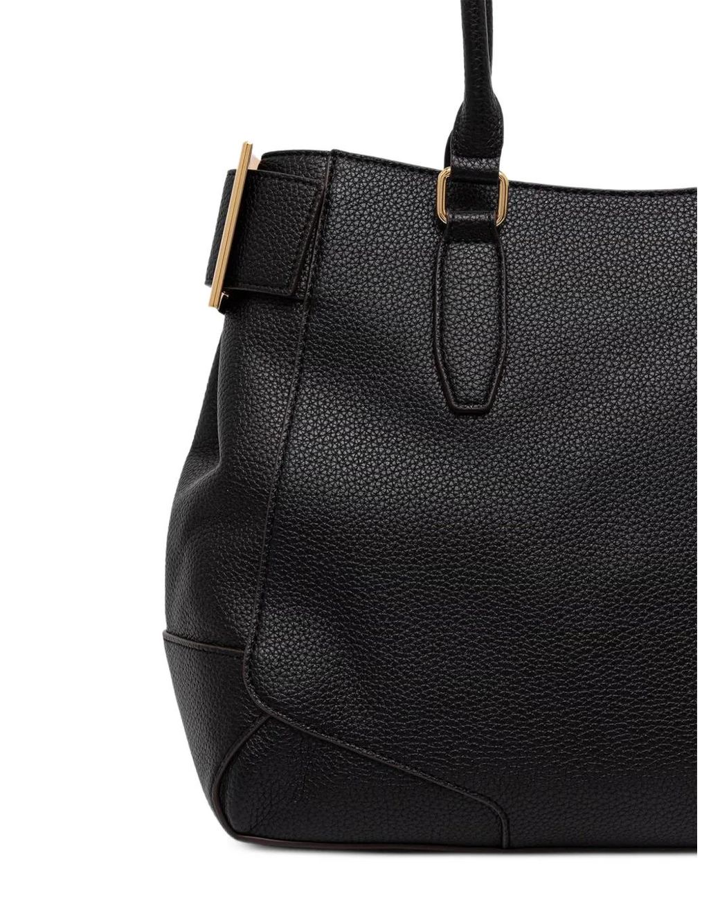 Love Moschino Black Buckle-Detail Pebbled-Effect Tote Bag
