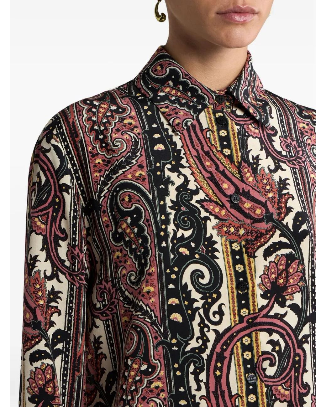 Etro Red Leafy Paisley-Motif Silk Shirt