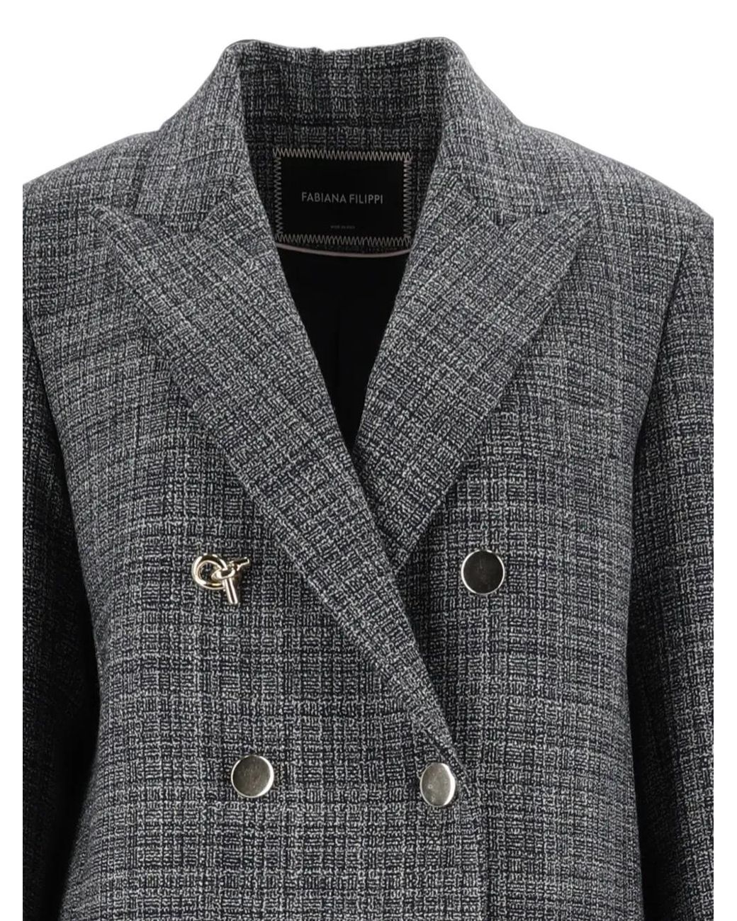 Fabiana Filippi Gray Double-Breasted Mouliné-Effect Coat