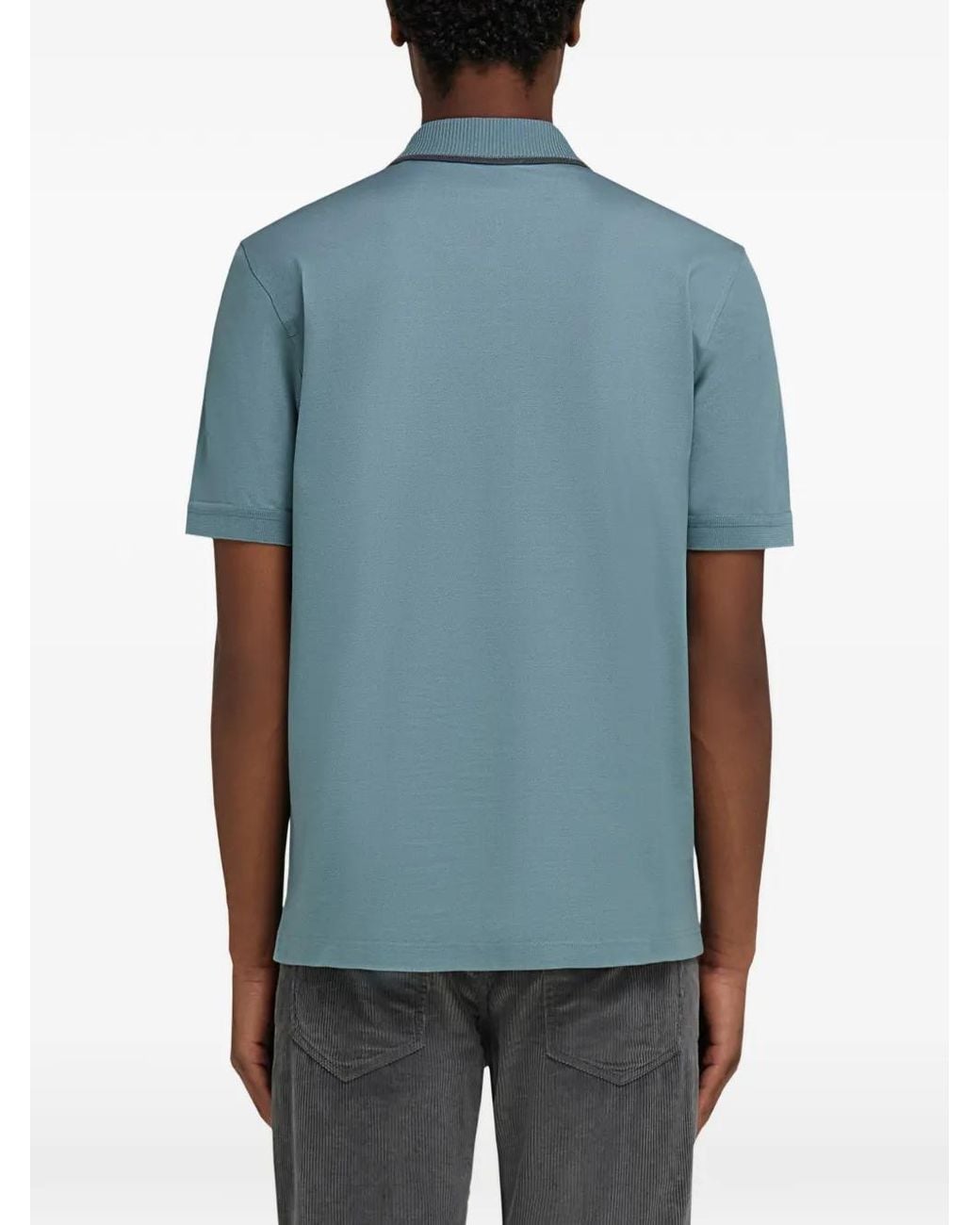 Ferragamo Blue Cotton Polo Shirt With Zip Detail for men