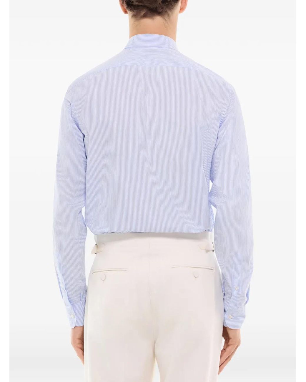 Fursac Blue Striped Straight-Collar Shirt for men