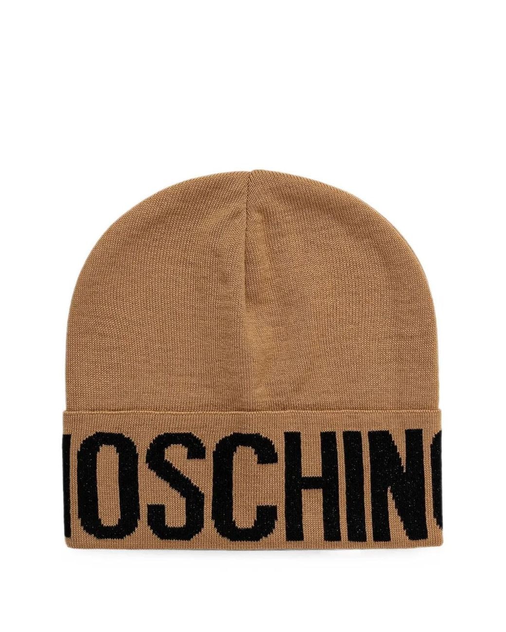 Moschino Brown Logo-Intarsia Knitted Beanie Hat