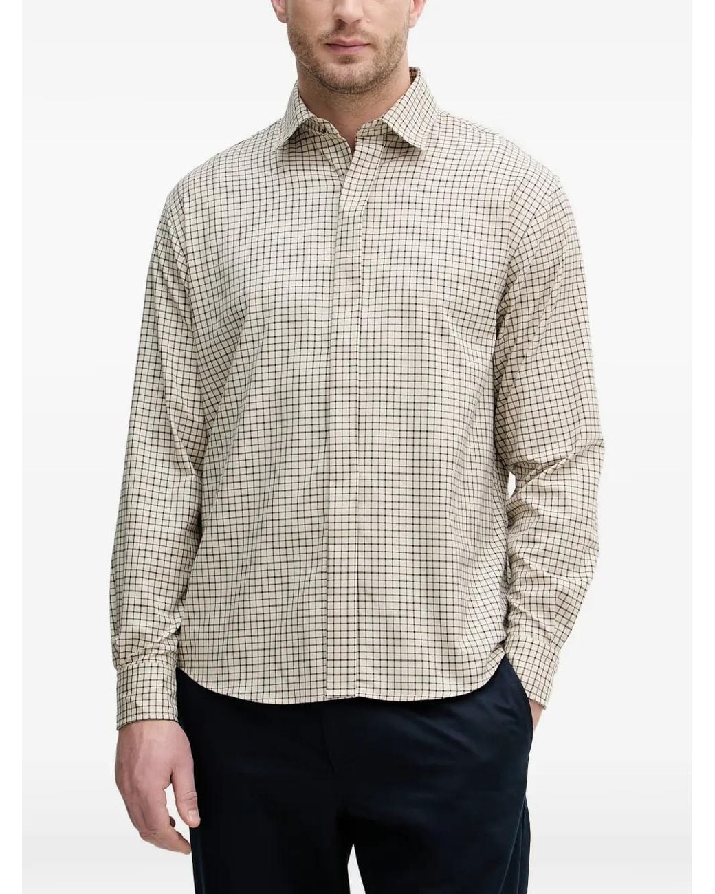 Sisley Gray Check-Pattern Long-Sleeve Shirt for men
