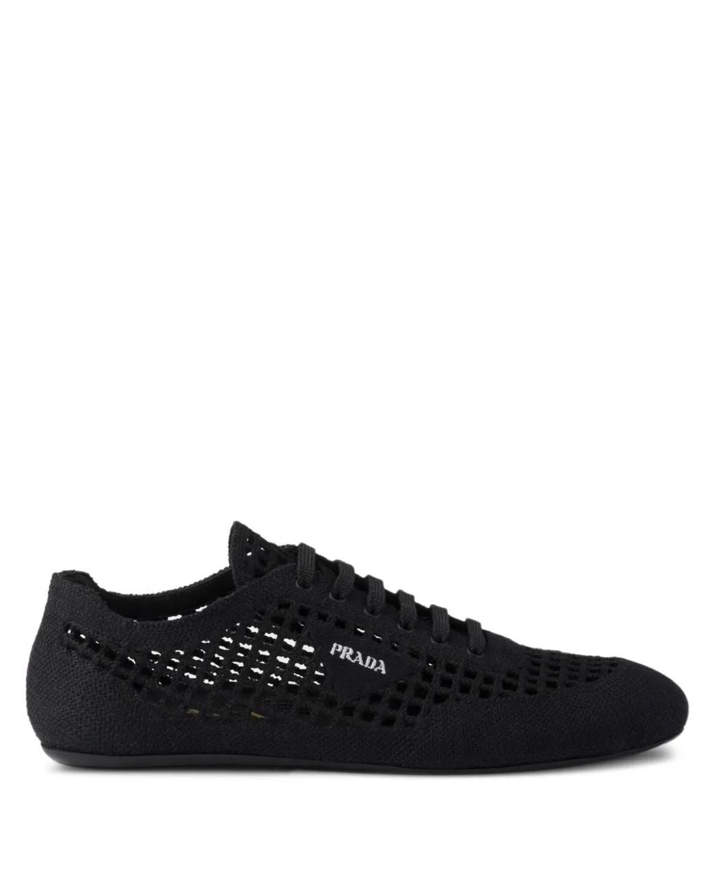 Prada Black Cotton Crochet Collapse Sneakers