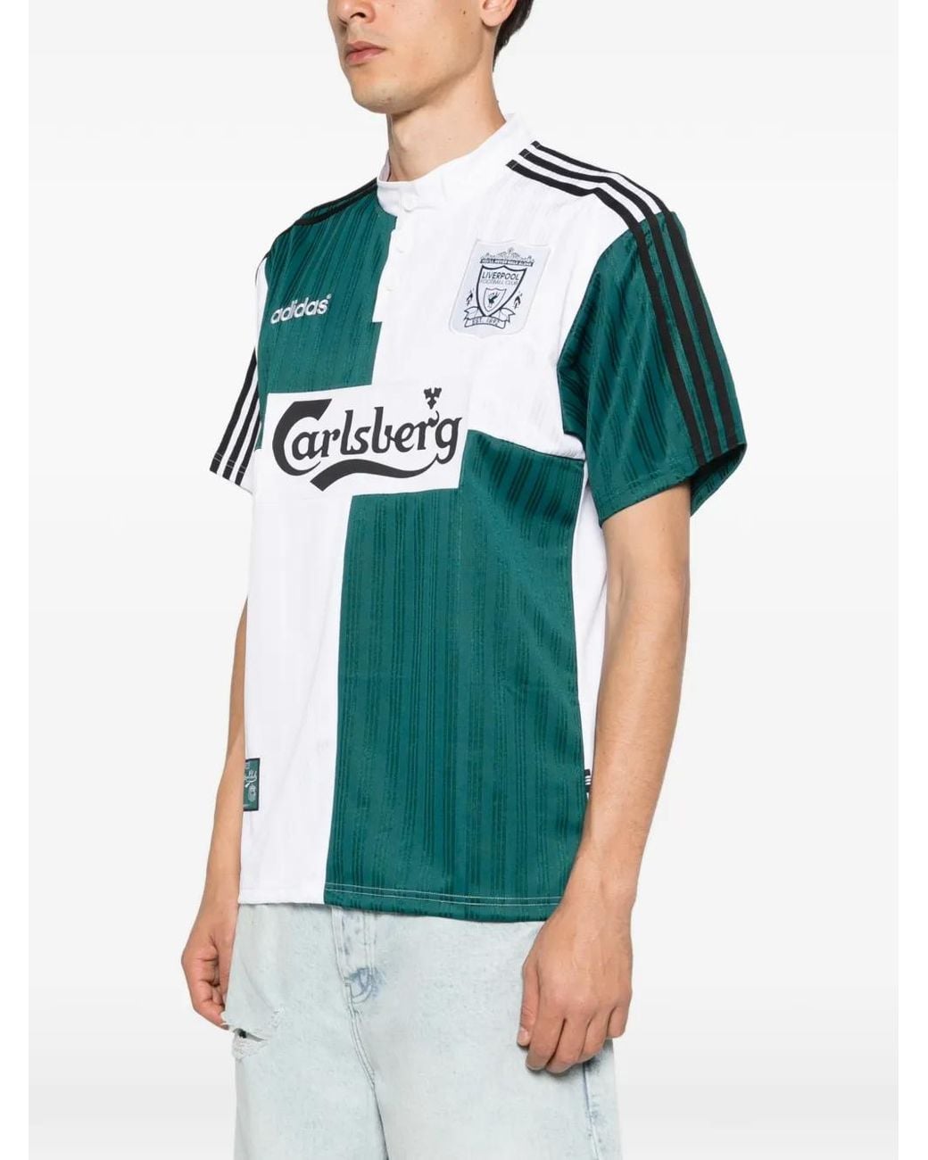 Adidas Green Liverpool Fc Three-Stripe Panelled T-Shirt for men
