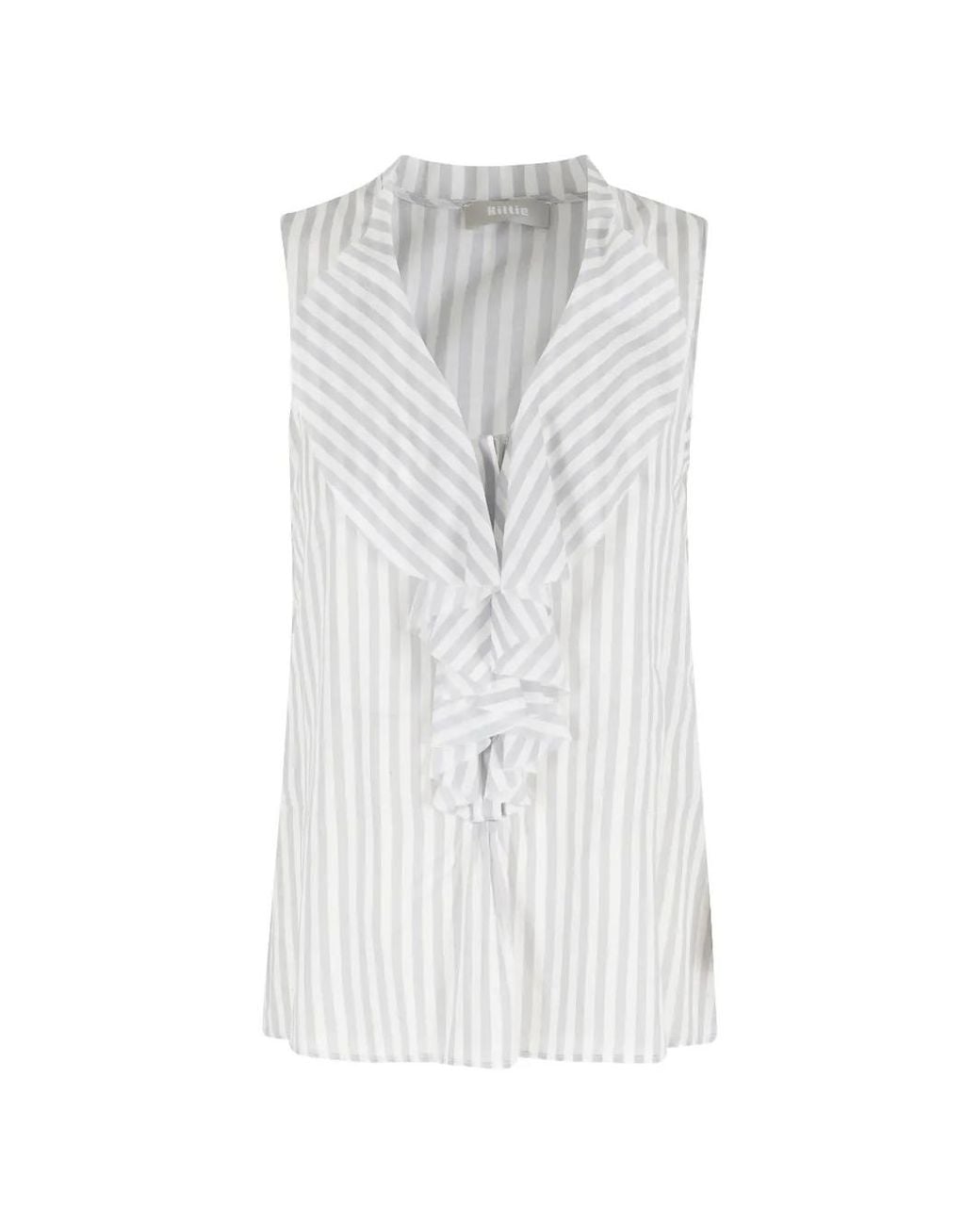 Kiltie White Stripe-Pattern Ruffled Top
