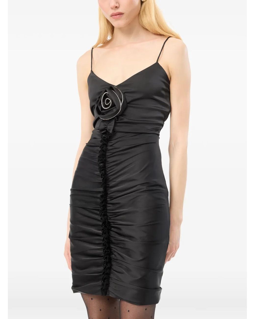 ROTATE BIRGER CHRISTENSEN Black Ruched Rose Slipdress