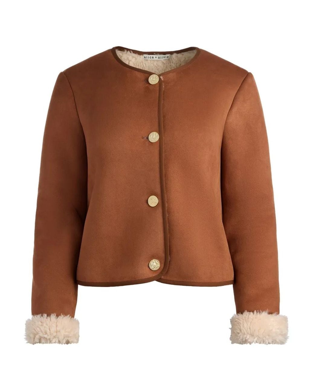 Alice + Olivia Brown Alma Vegan Suede Teddy Jacket
