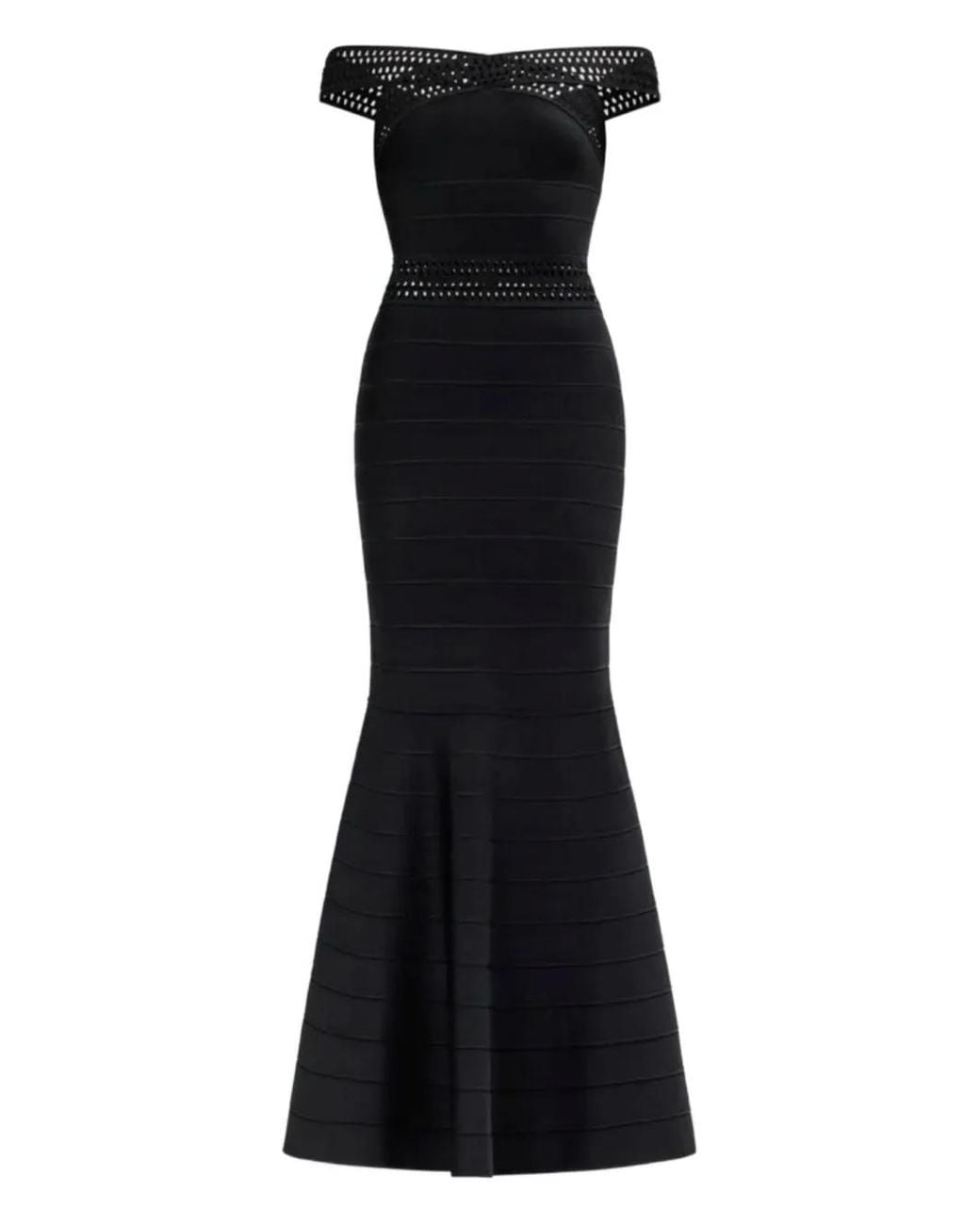 Hervé Léger Black Robe Longue Octavia À Épaules Dénudées