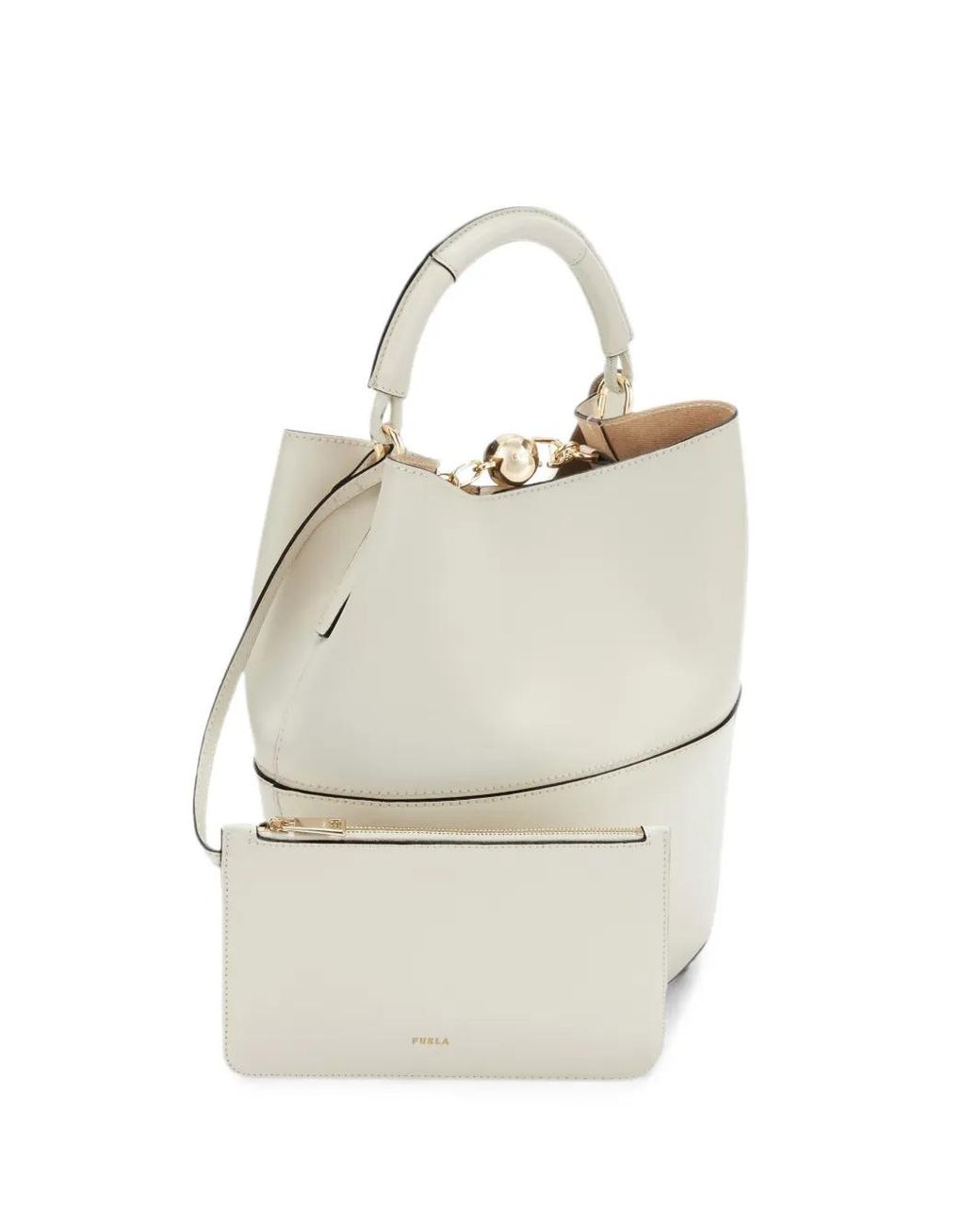 Furla White Sfera Logo-Buckle Bucket Bag