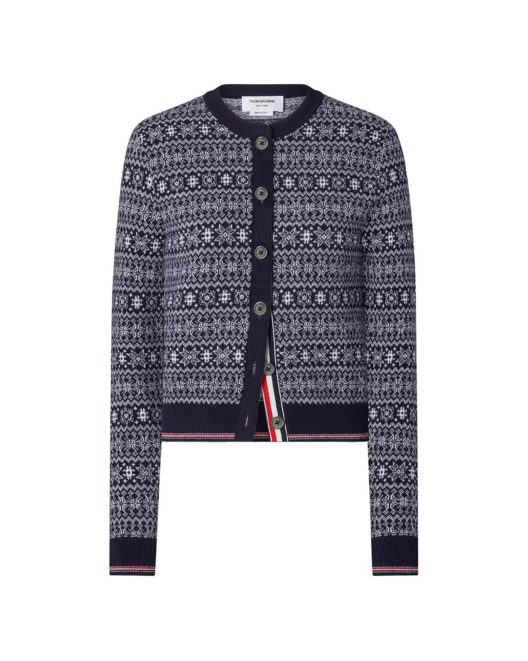 Thom Browne Blue Merino Wool Jacquard Snowflake Cardigan