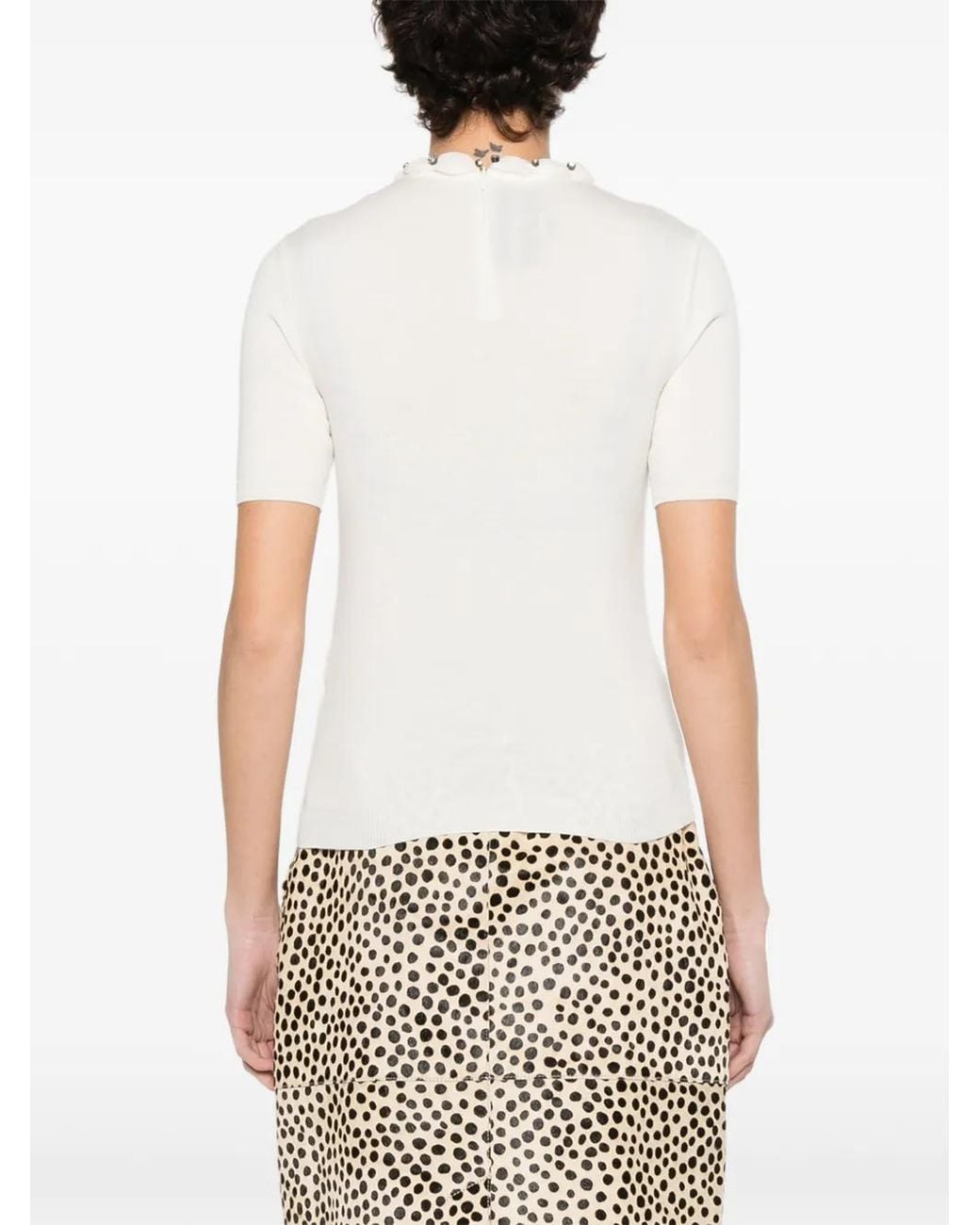 Valentino Garavani White Embellished Scalloped Virgin Wool Blouse