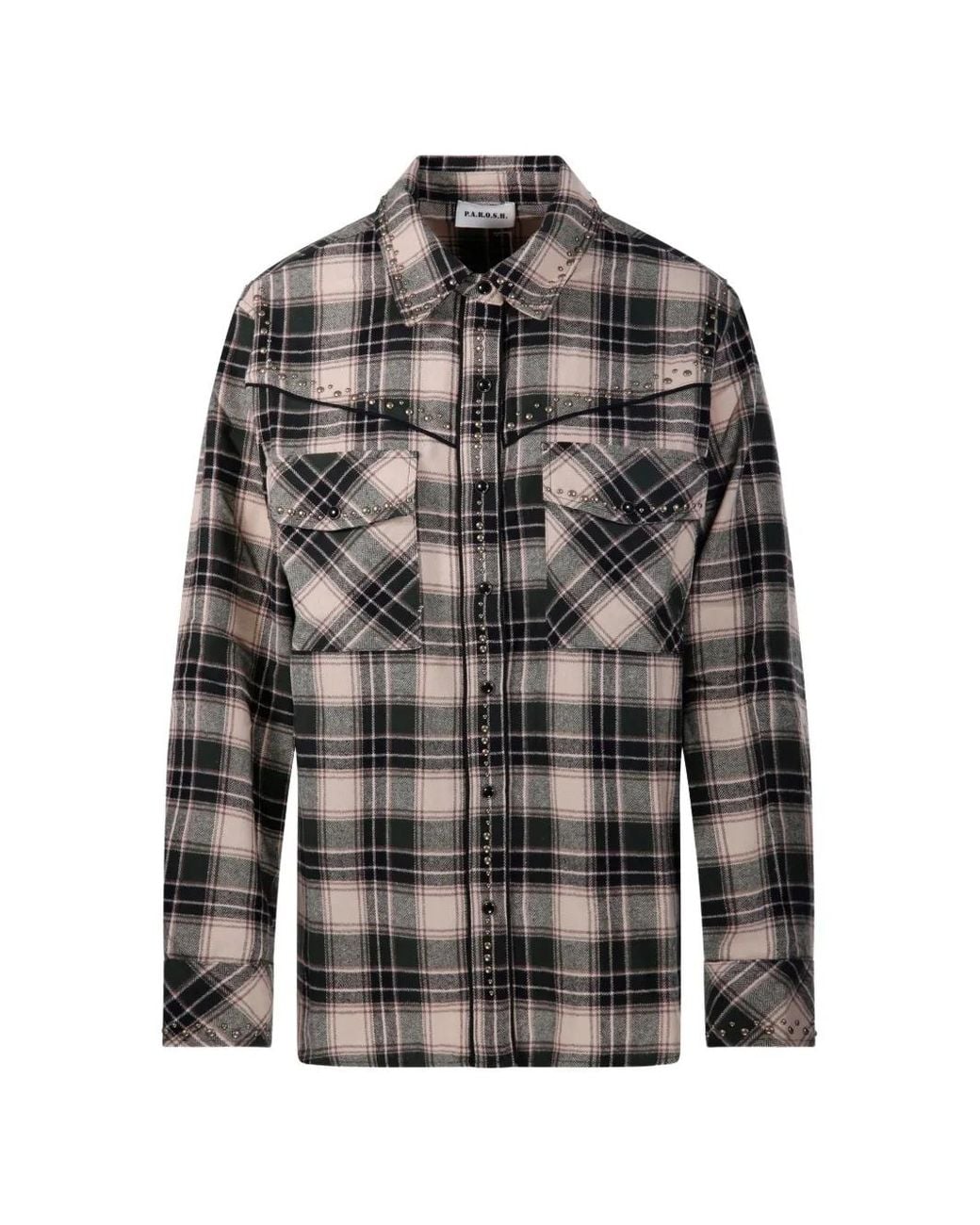 P.A.R.O.S.H. Gray Stud-Embellished Checked Shirt