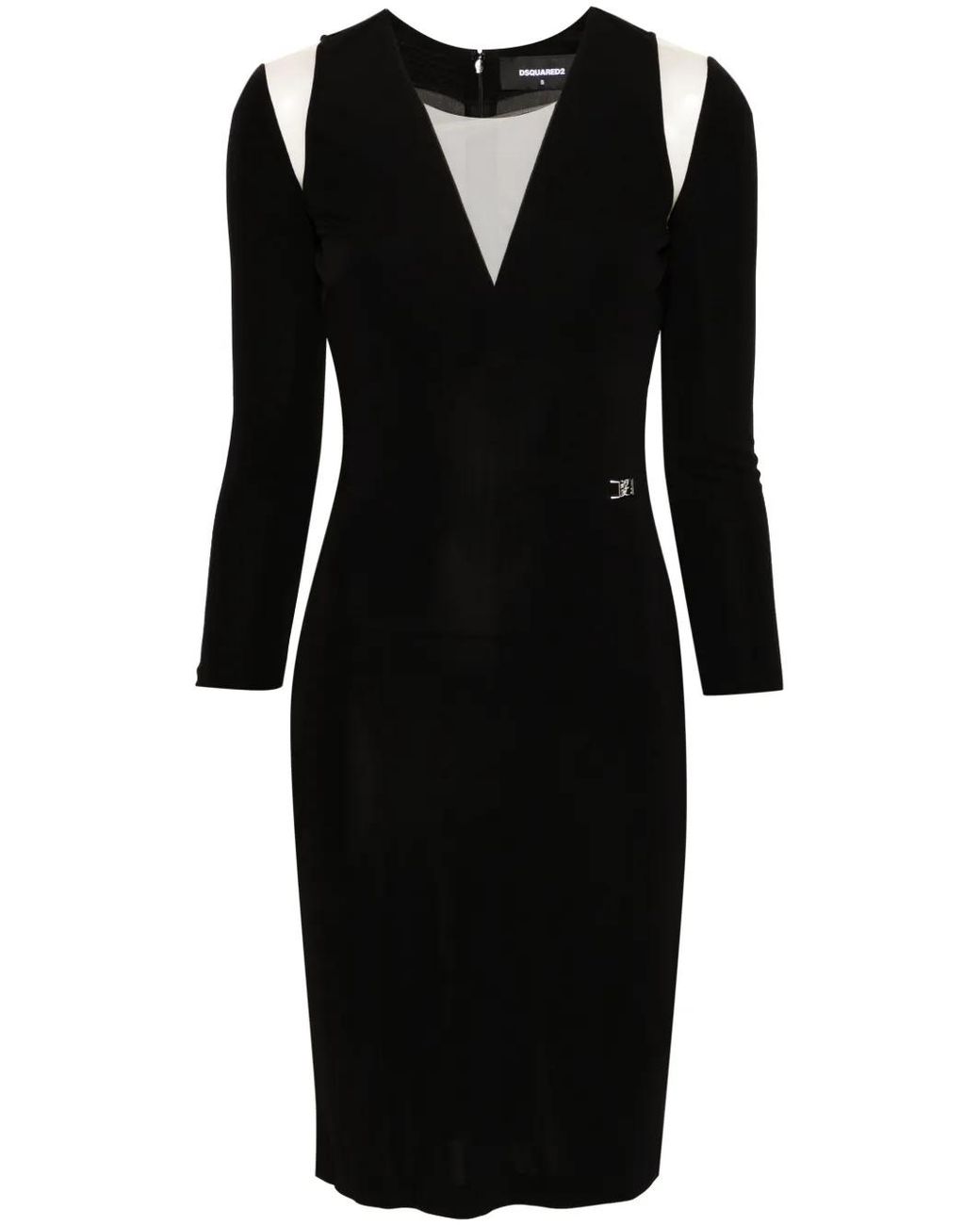 DSquared² Black Logo-Plaque Mesh-Detail Dress
