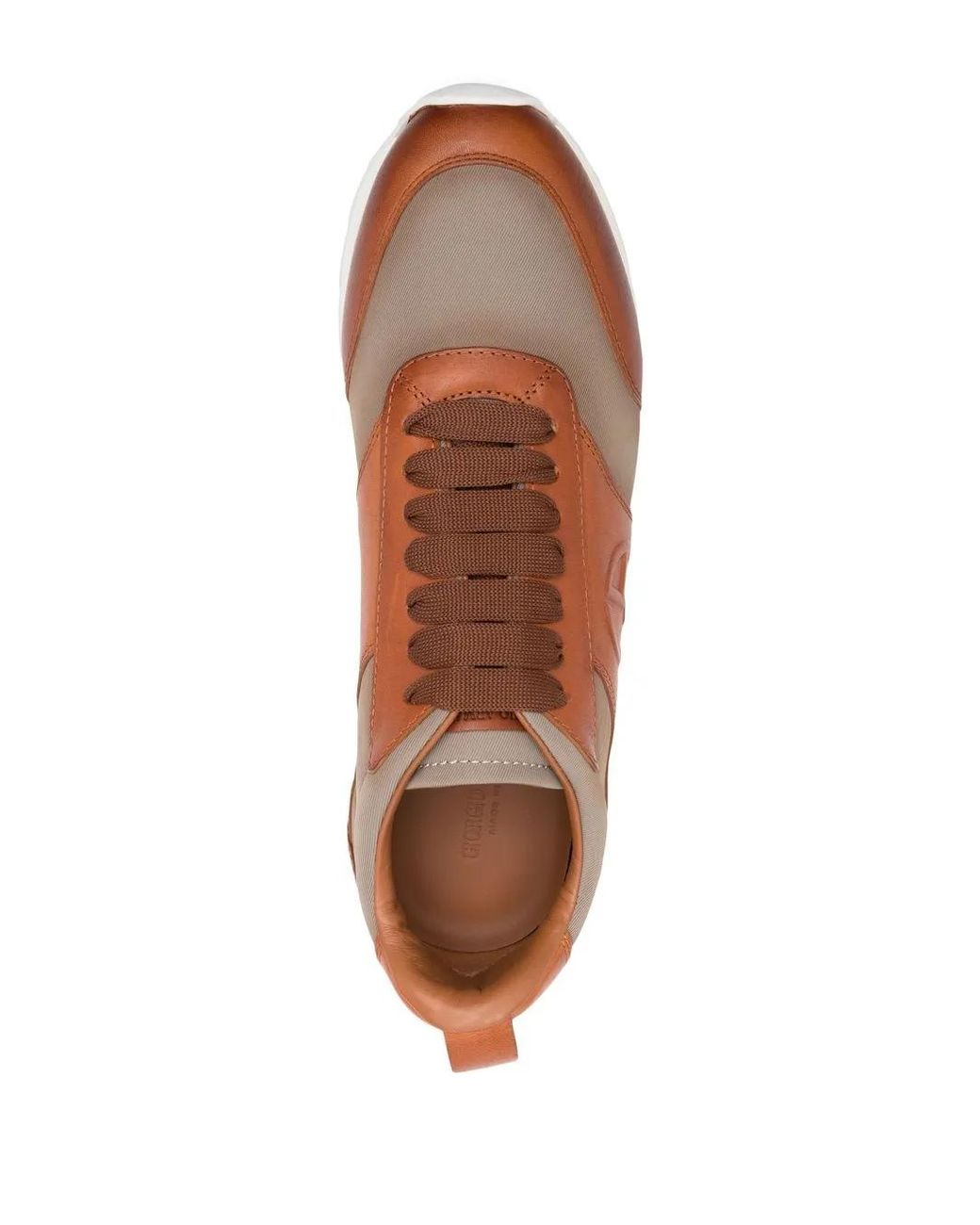 Giorgio Armani Brown Cow Leather Trainers With Padded Collar for men
