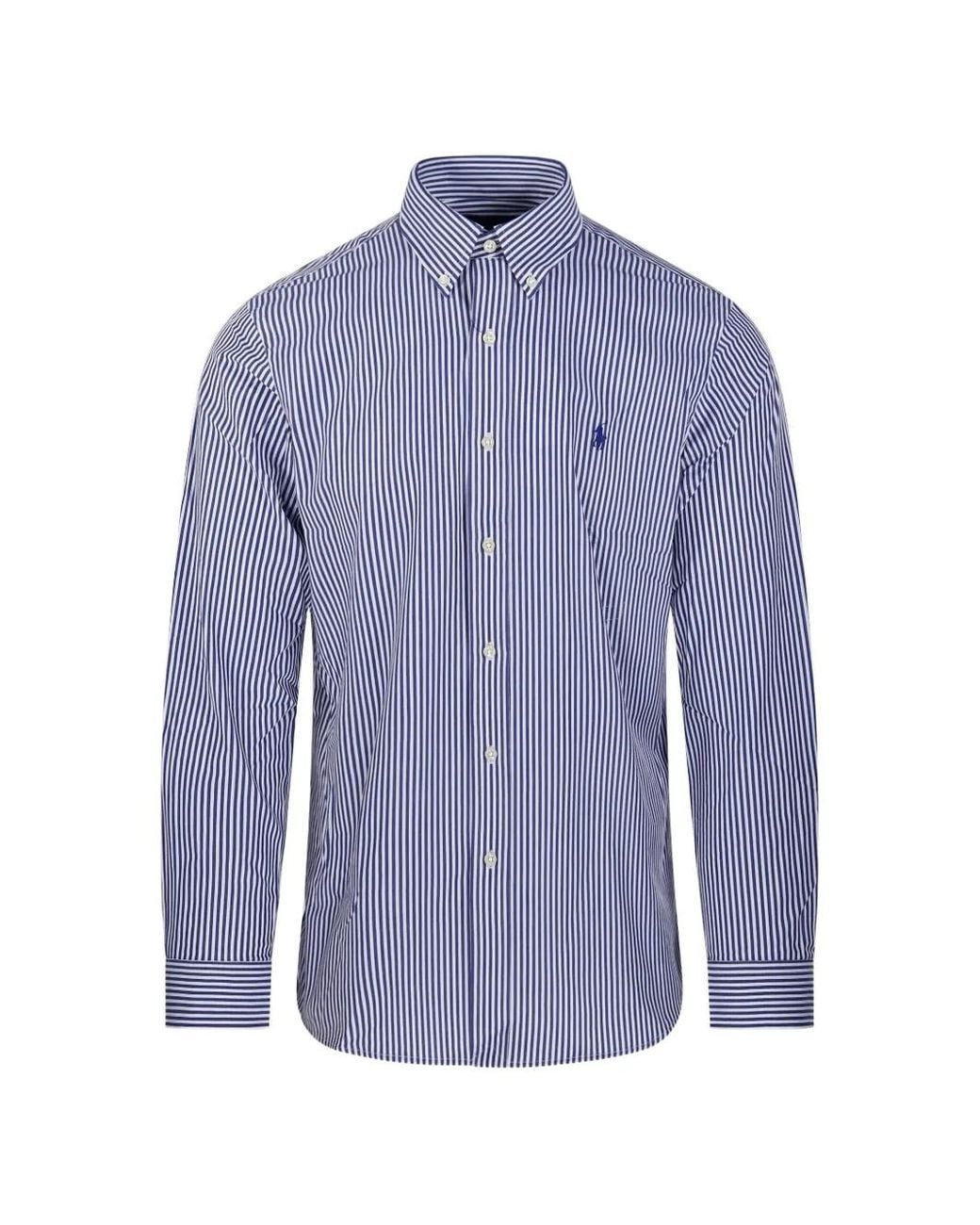 Ralph Lauren Blue Vertical-Stripe Button-Down Shirt for men