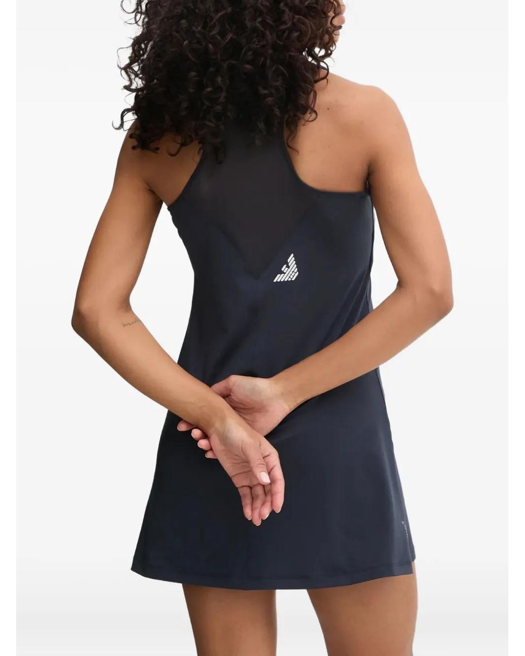 EA7 Blue V-Neck Logo Mini Dress