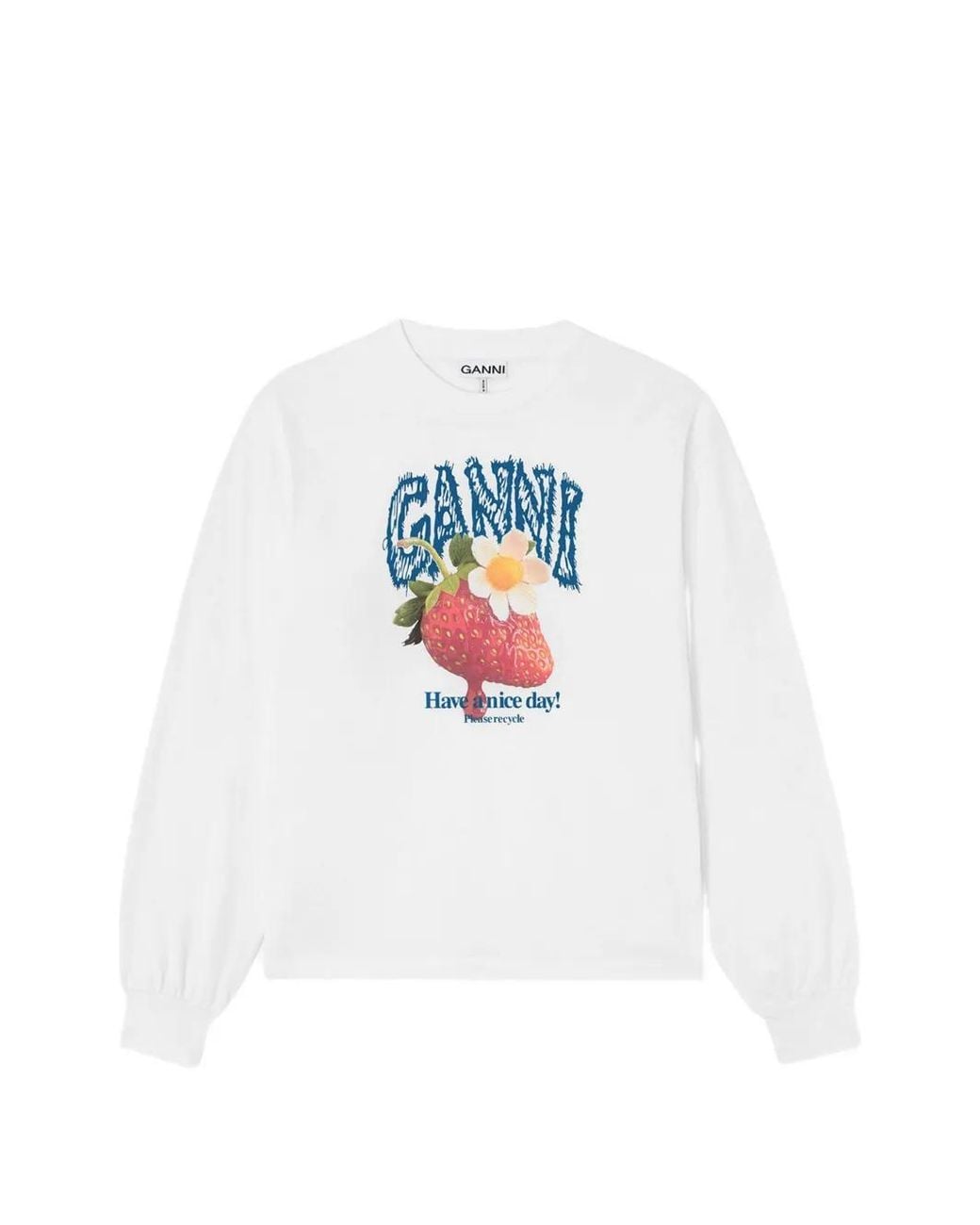 Ganni White Printed Cotton T-Shirt