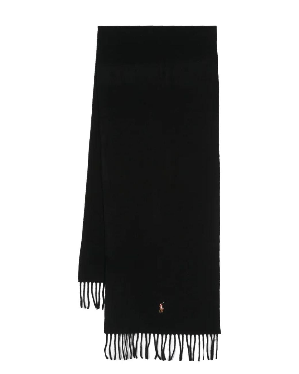 Polo Ralph Lauren Black Polo Pony Fringe-Detailing Scarf for men