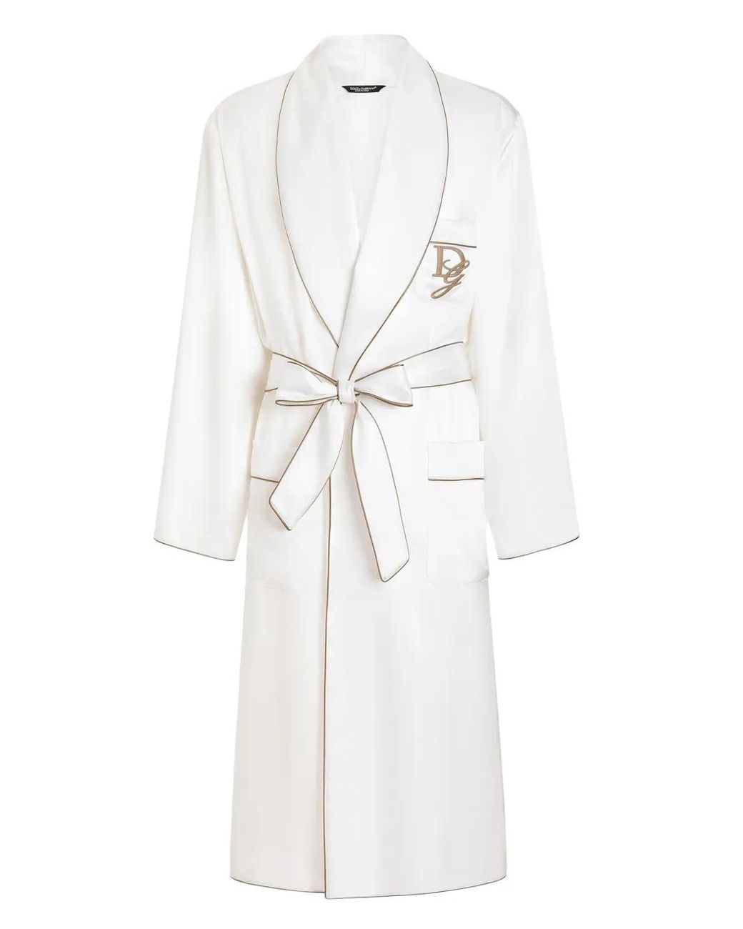 Dolce & Gabbana White Embroidered-Logo Robe for men