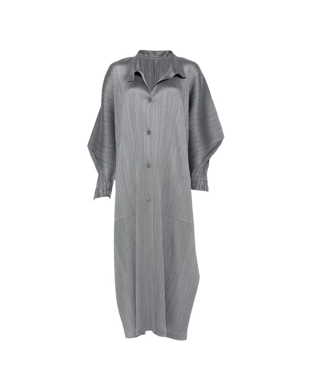 Pleats Please Issey Miyake Gray Skyline Buttoned Pleated Coat