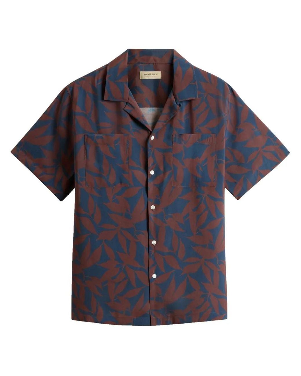 Woolrich Blue Leaf-Print Short-Sleeve Shirt for men