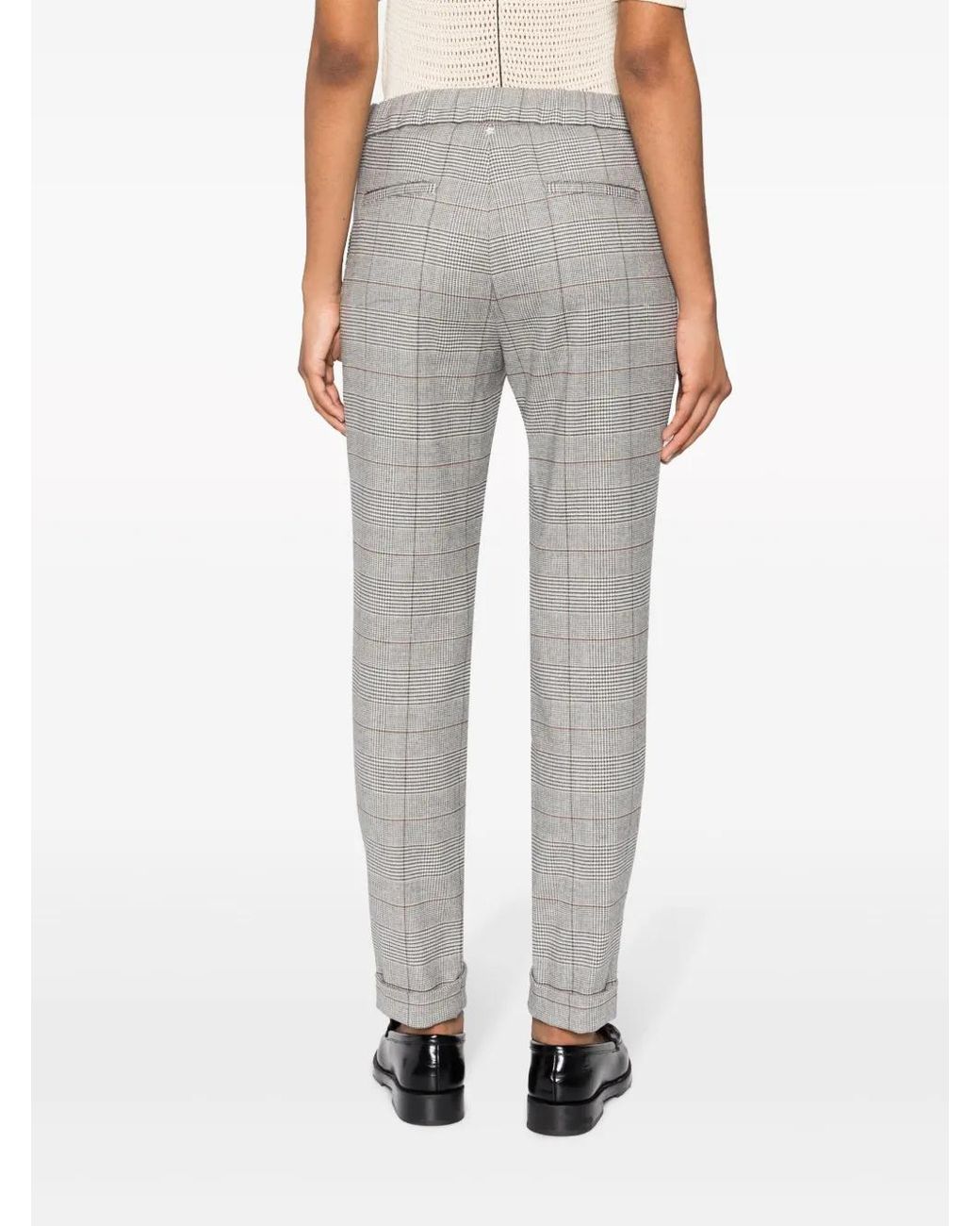 Lorena Antoniazzi Gray Plaid-Check Pattern Tapered-Leg Trousers