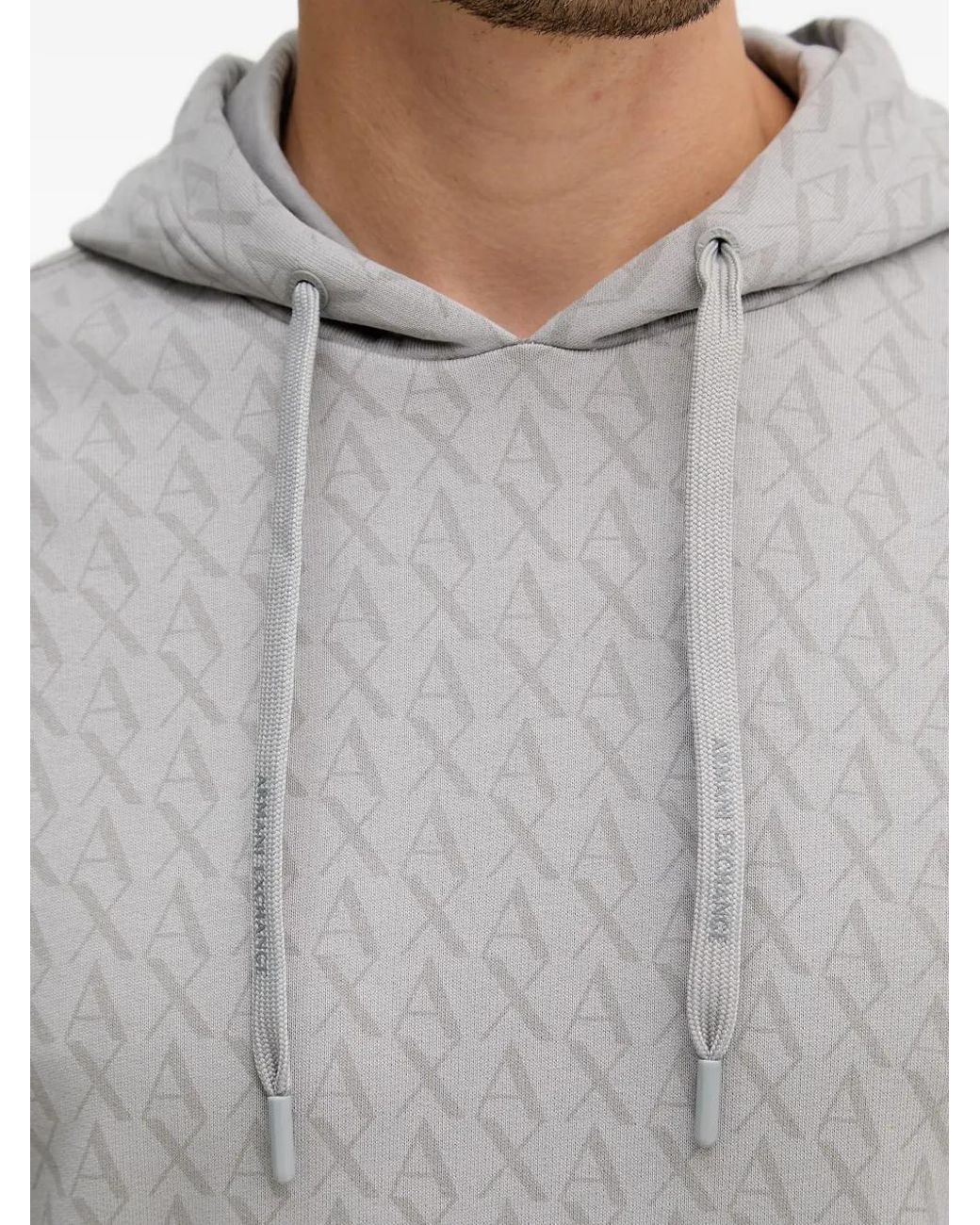 ARMANI EXCHANGE Gray Monogram-Pattern Hoodie for men