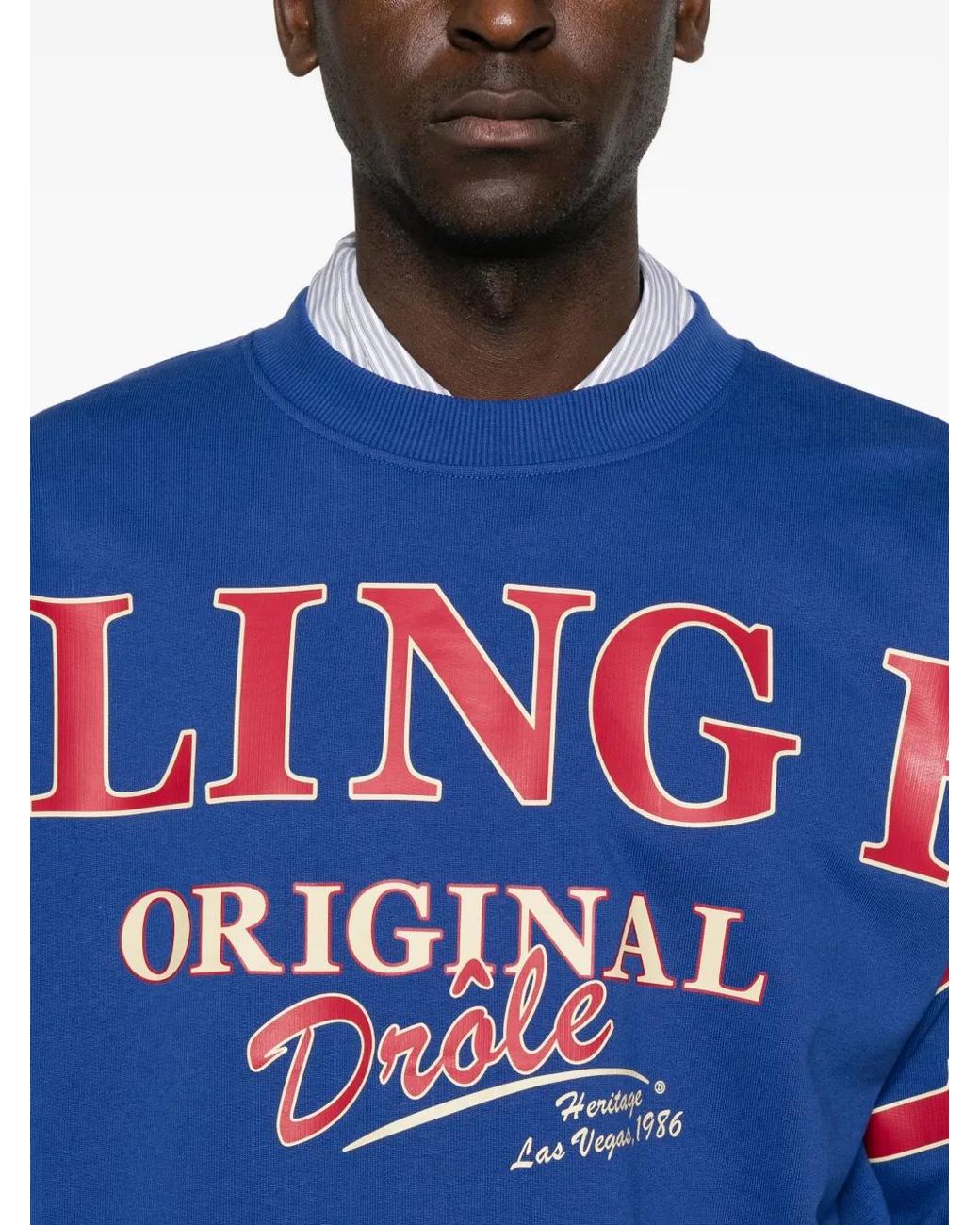 Drole de Monsieur Blue Slogan-Print Sweatshirt for men