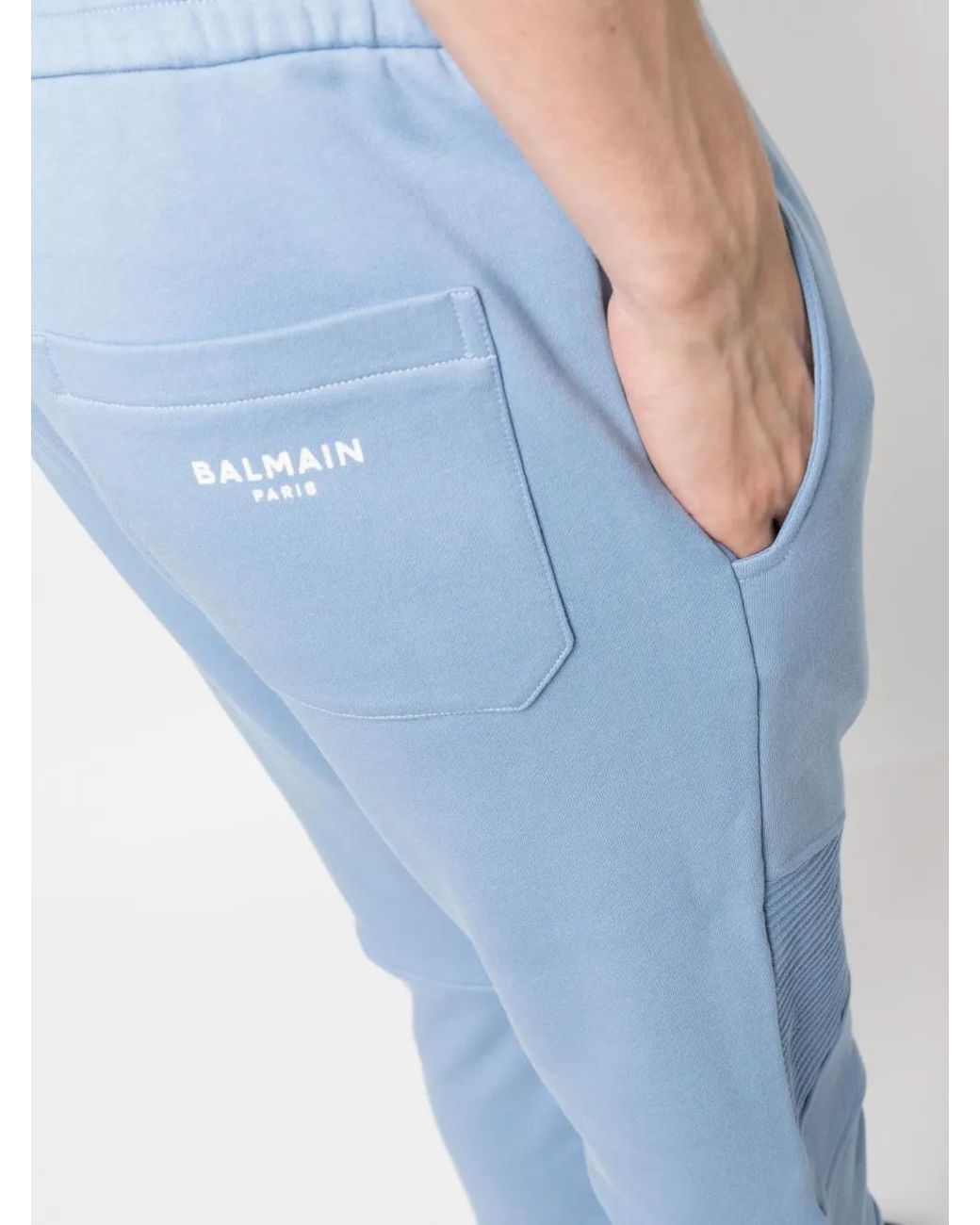 Balmain Blue Elastic-Waist Cotton Sweat Pants for men