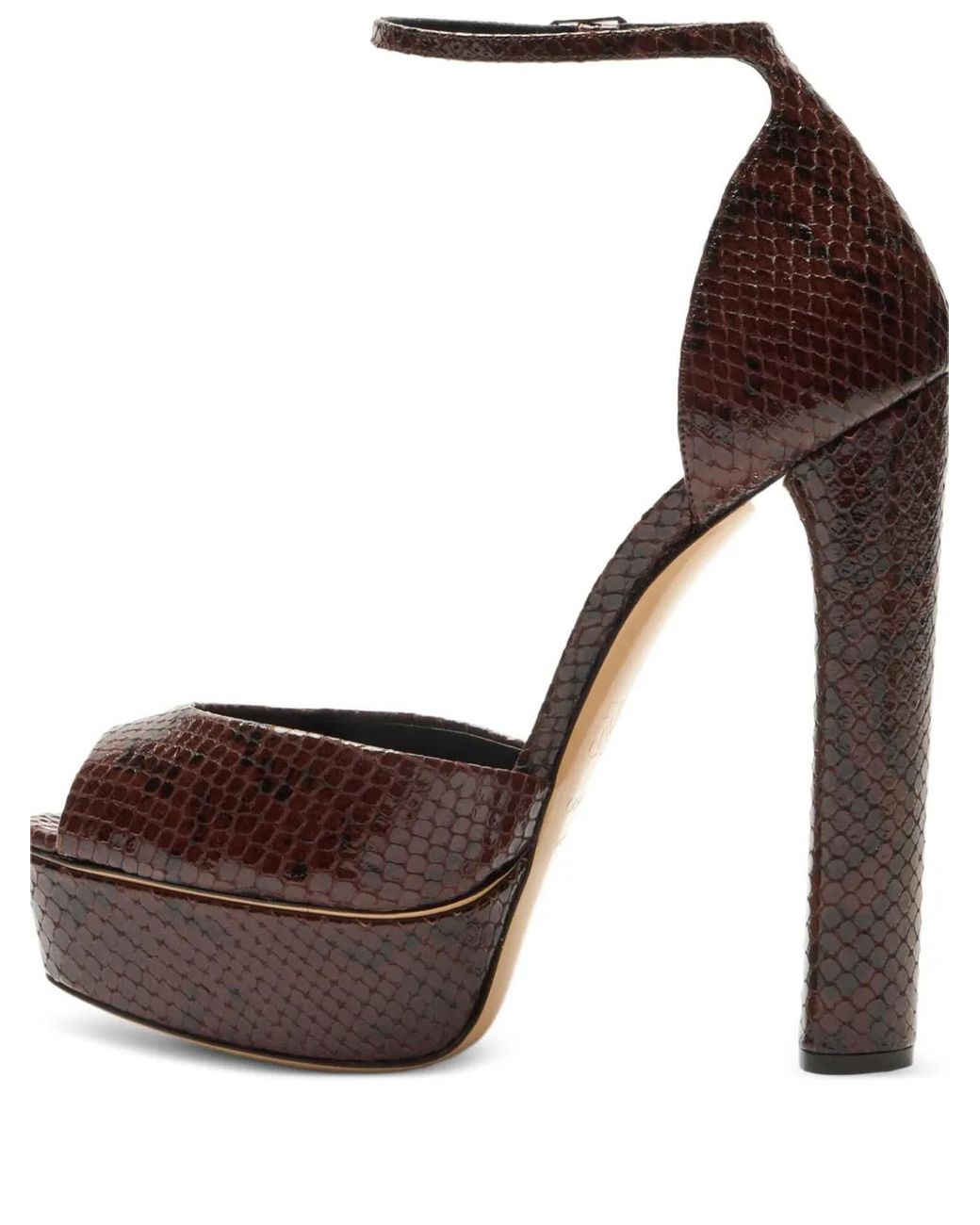 Casadei Brown Flora Python-Effect Platform Sandals