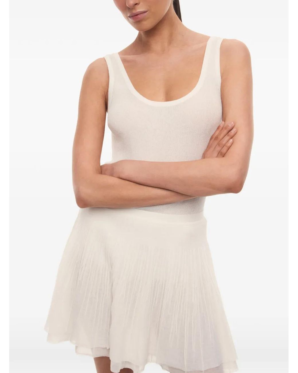 12 STOREEZ Lattice Geribbelde Tanktop in het White