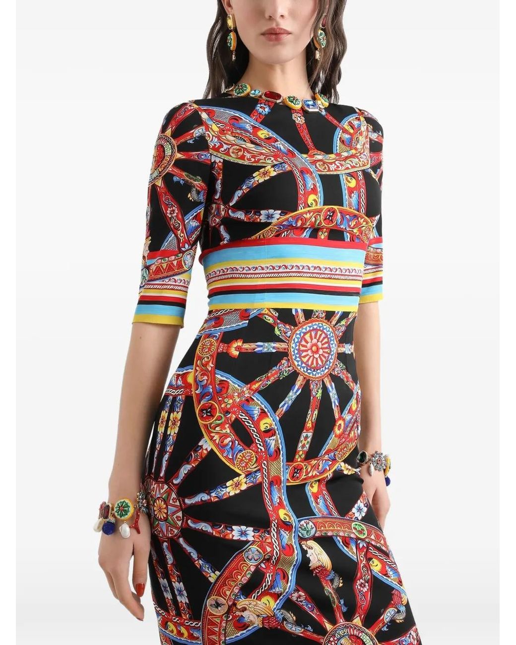 Dolce & Gabbana White Carretto-Print Charmeuse Dress