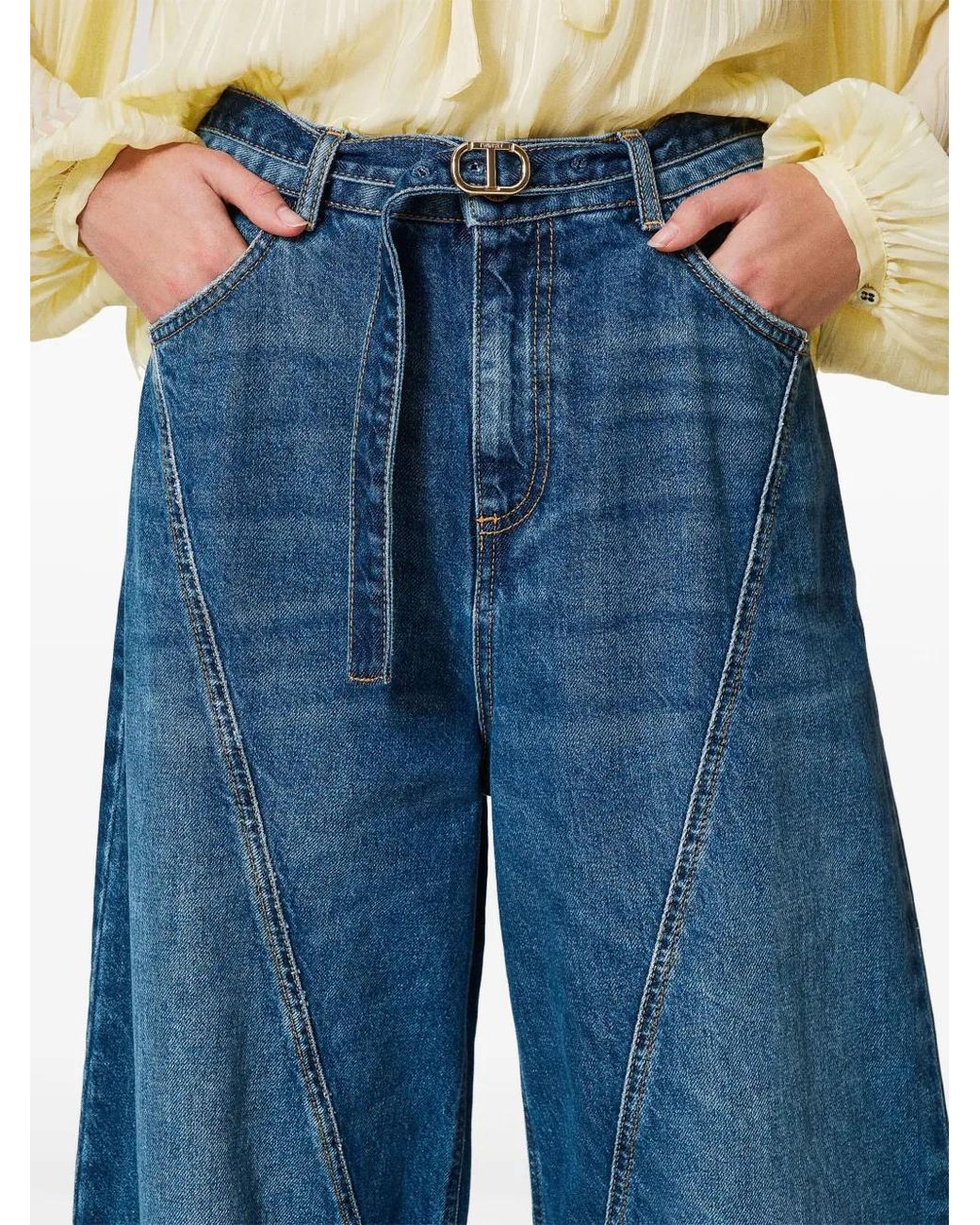 Twinset Blue Wide-Leg Belted Jeans