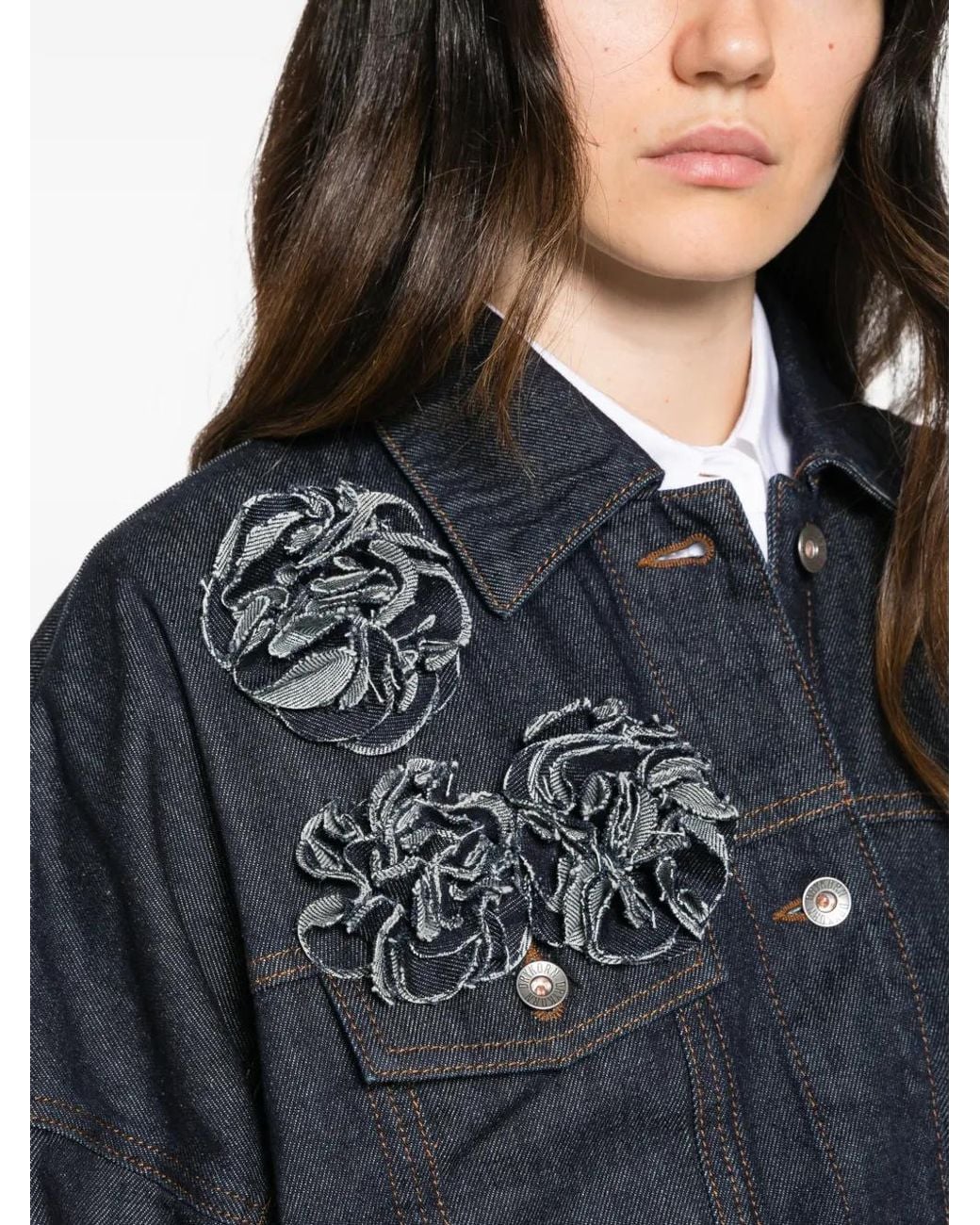 Drykorn Black Floral-Appliqué Cropped Denim Jacket