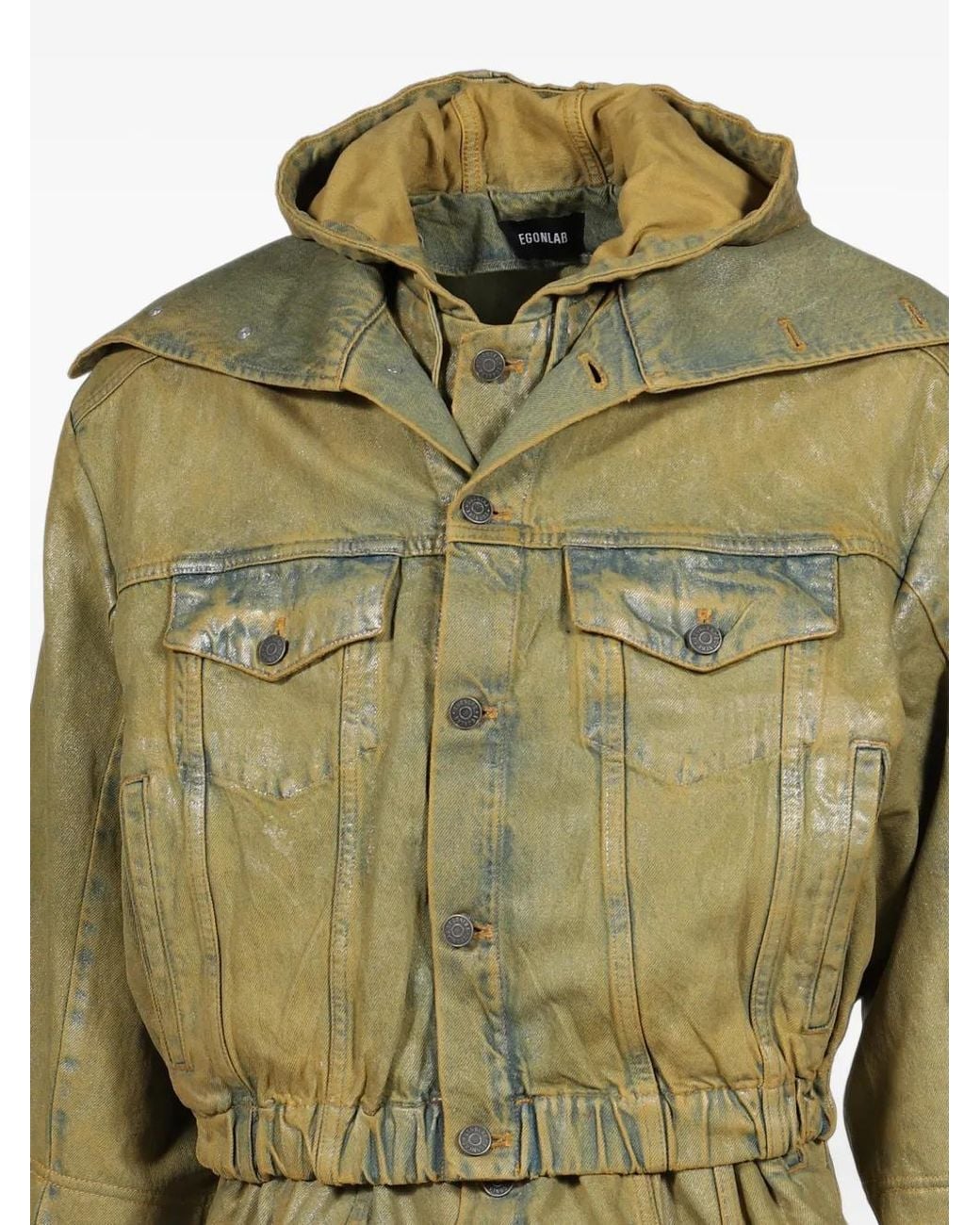 Egonlab Green Hooded Cropped Denim Jacket for men
