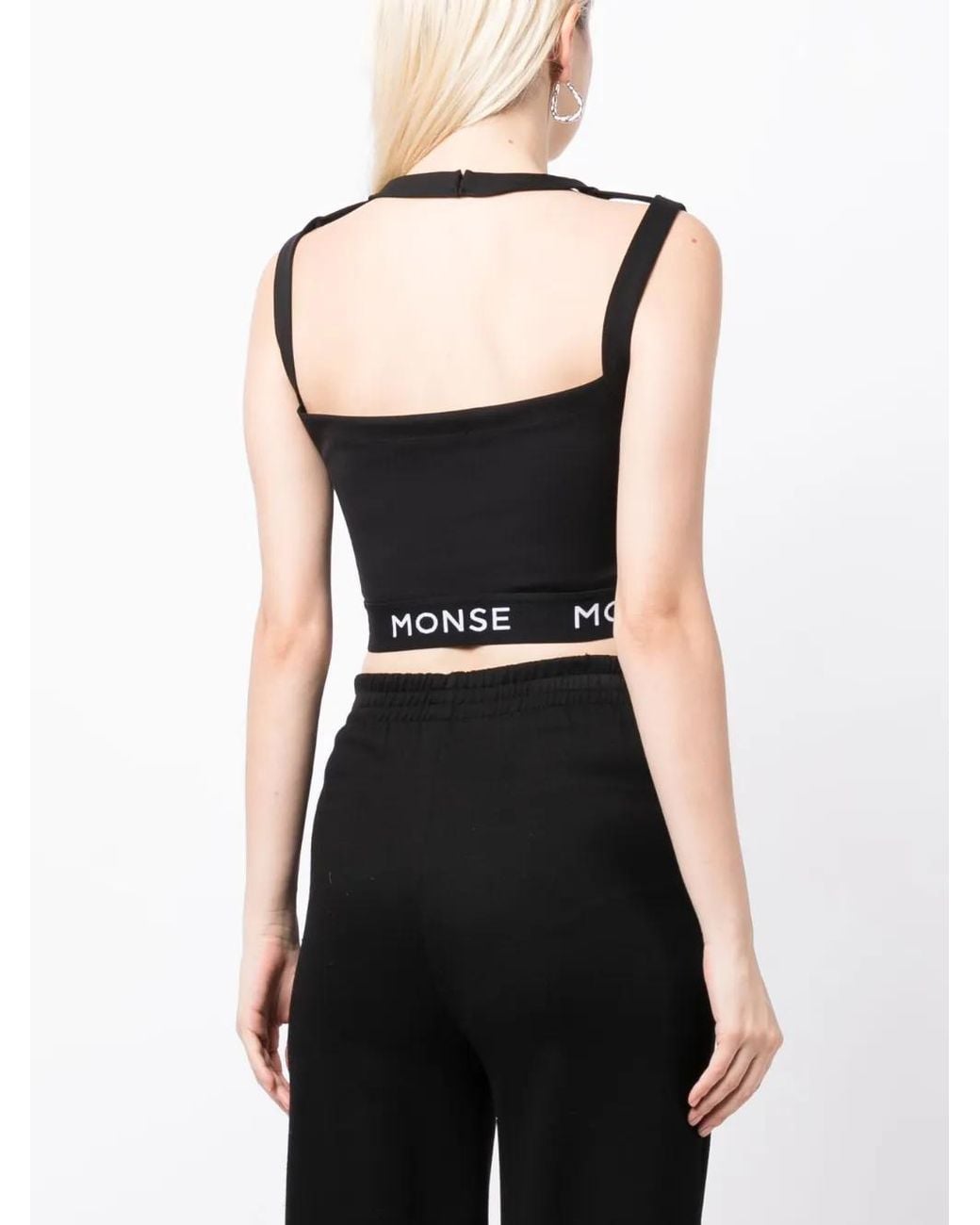 Monse Black Logo-Print Panelled Crop Top