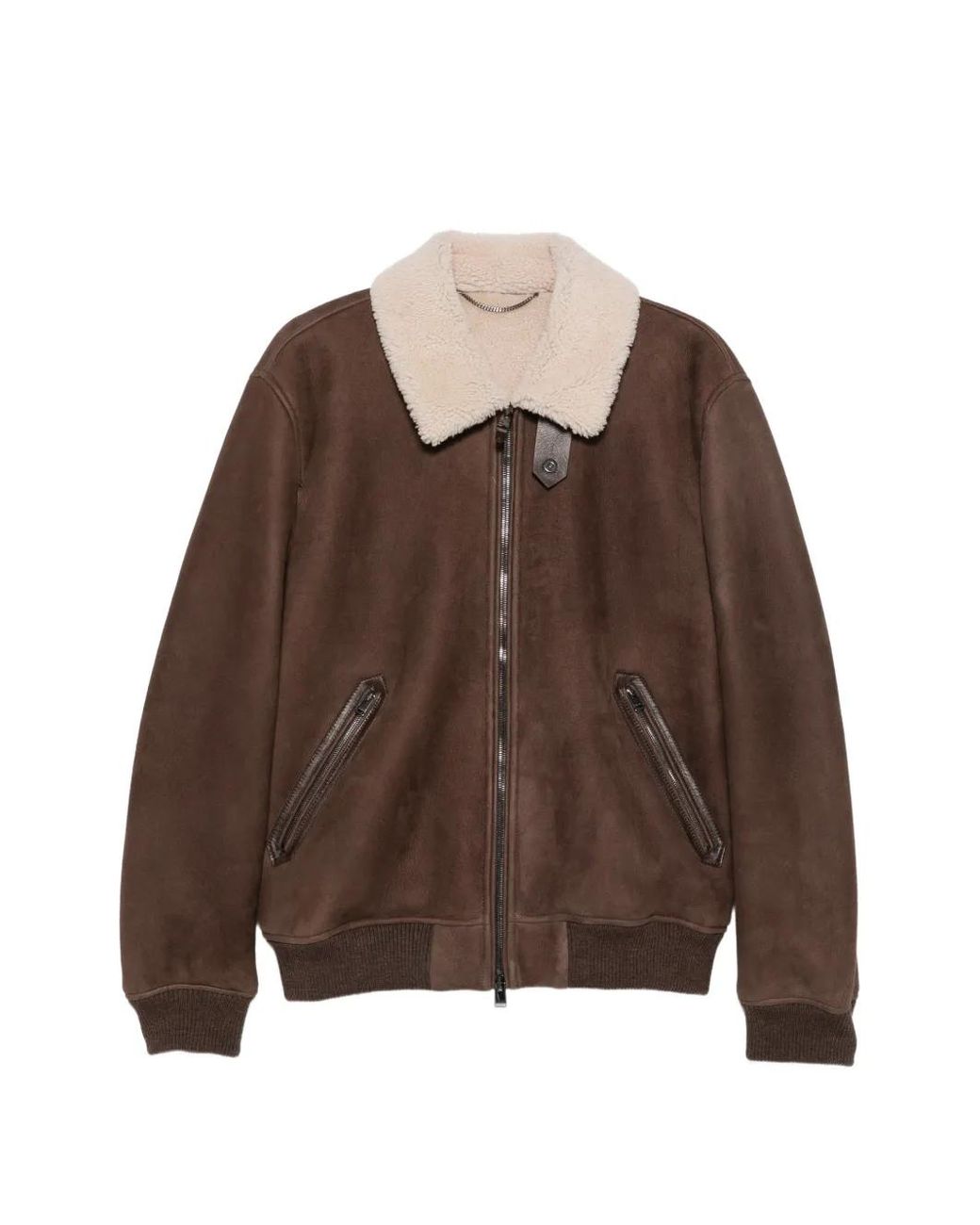 Canali Brown Shearling-Collar Suede Jacket for men