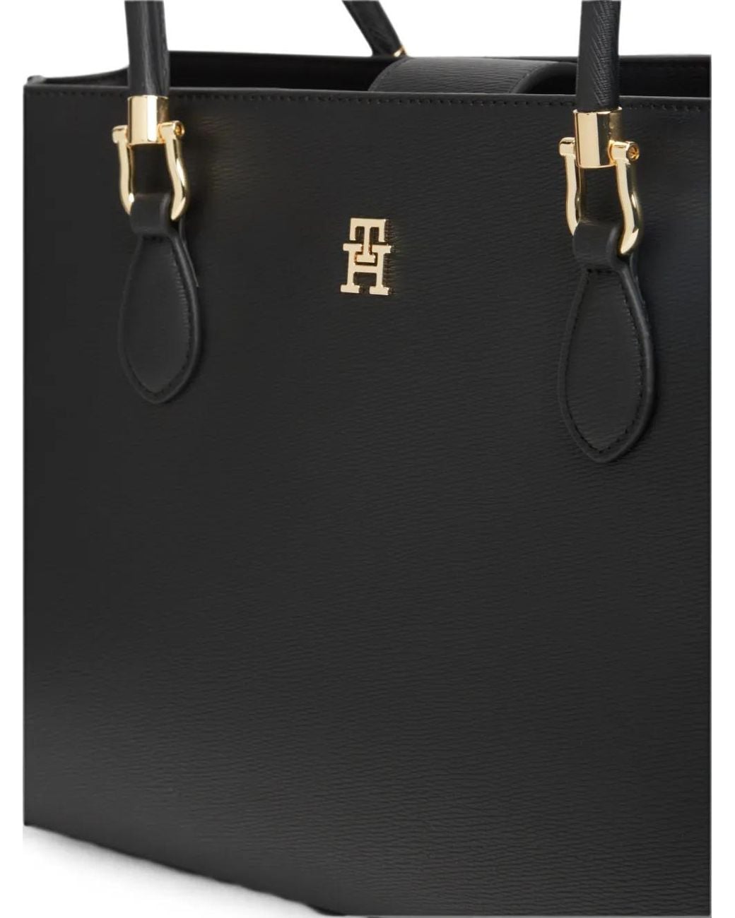 Tommy Hilfiger Black Logo-Plaque Grained-Texture Shoulder Bag