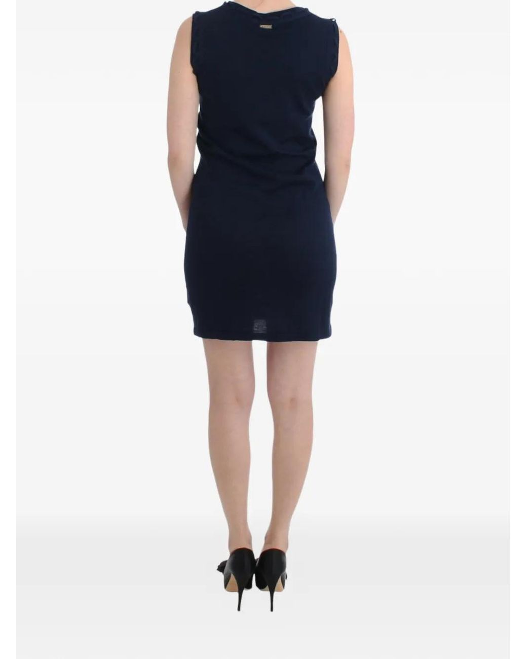 John Galliano Blue Scallop-Trim Sleeveless Mini Dress