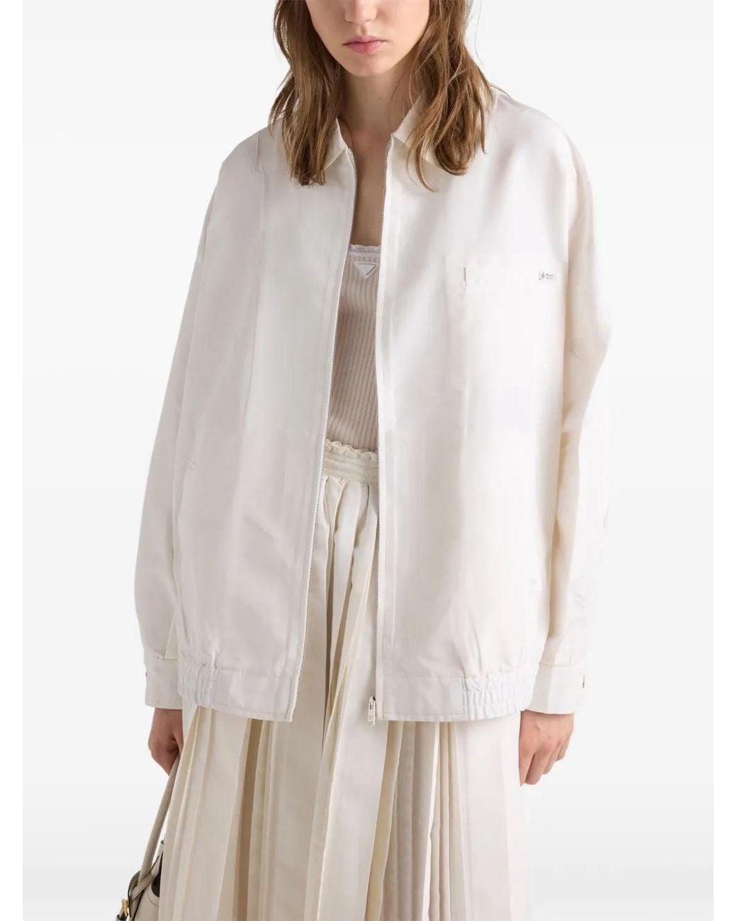 Prada White Silk Faille Blouson Jacket